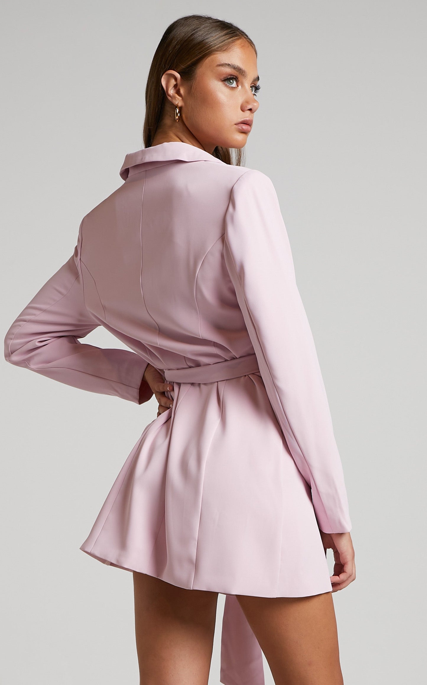 Mhina Mini Dress - Waist Tie Blazer Dress in Pink