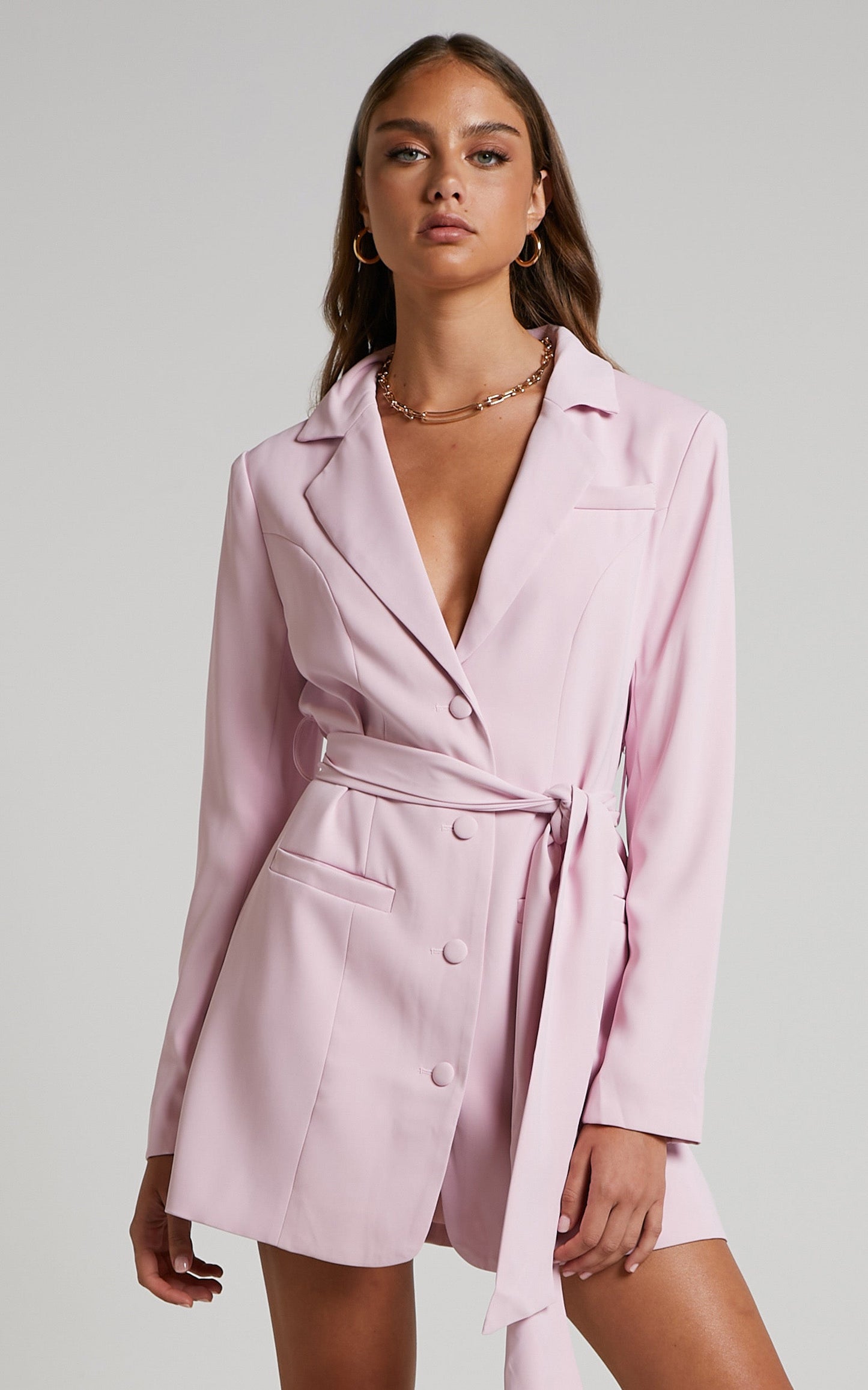 Mhina Mini Dress - Waist Tie Blazer Dress in Pink