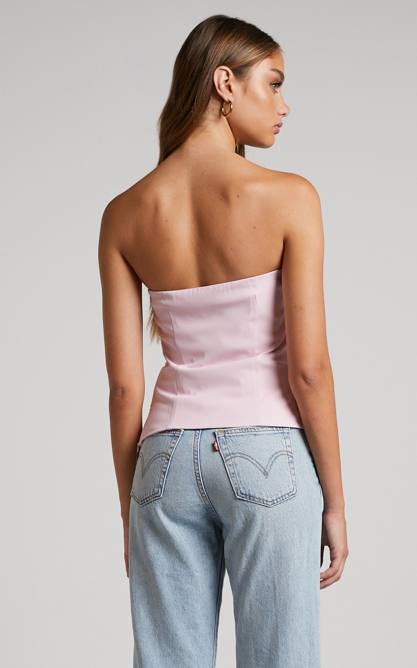 Mhina Top - Strapless Double Split Bustier Top in Pink