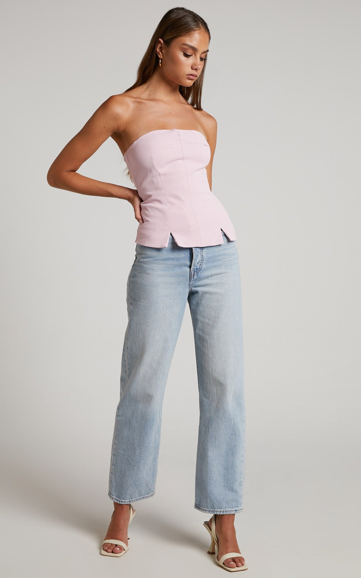 Mhina Top - Strapless Double Split Bustier Top in Pink