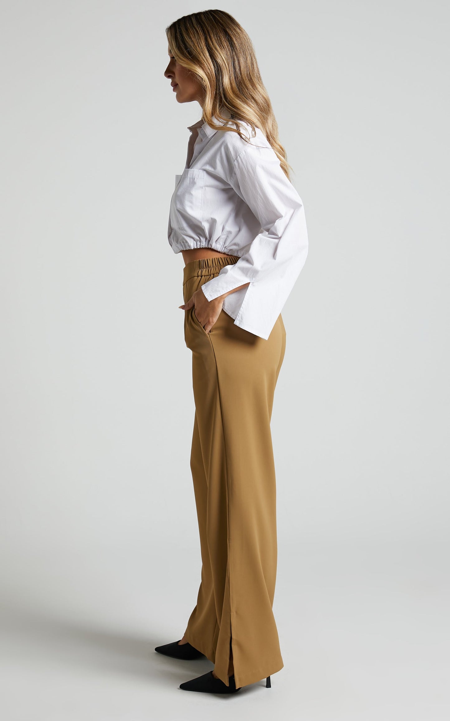 Mhina Trousers - High Waisted Split Hem Tailored Trousers in Toffee