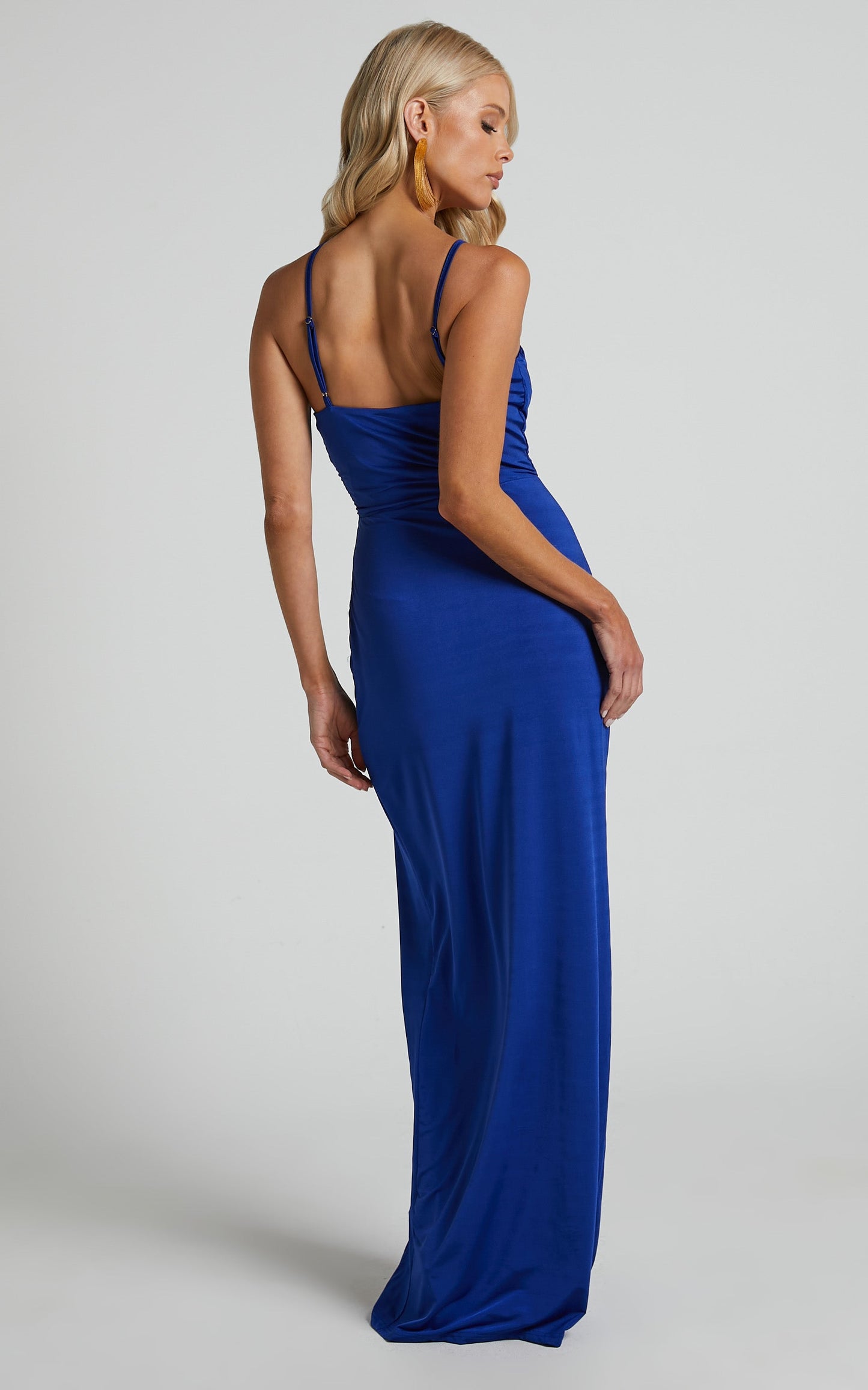 Mhira Maxi Dress - One Shoulder Side Split Dress in Blue