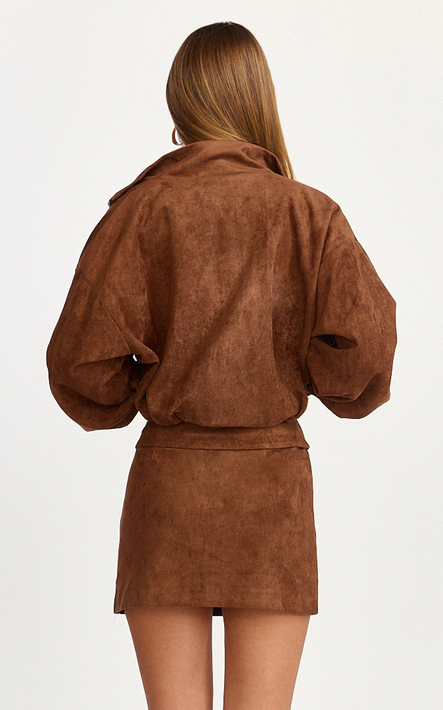 Mia Mini Skirt - Mid Waisted Suede A Line Skirt in Chestnut
