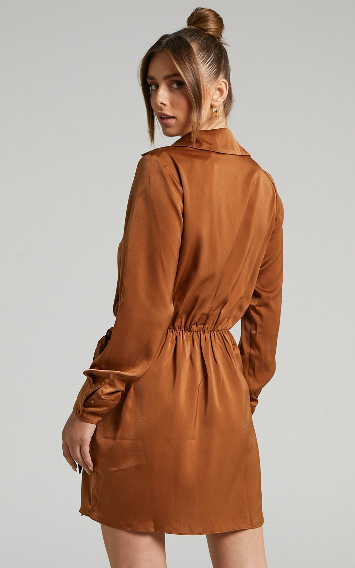 Michae Long Sleeve Wrap Front Mini Dress in Rust