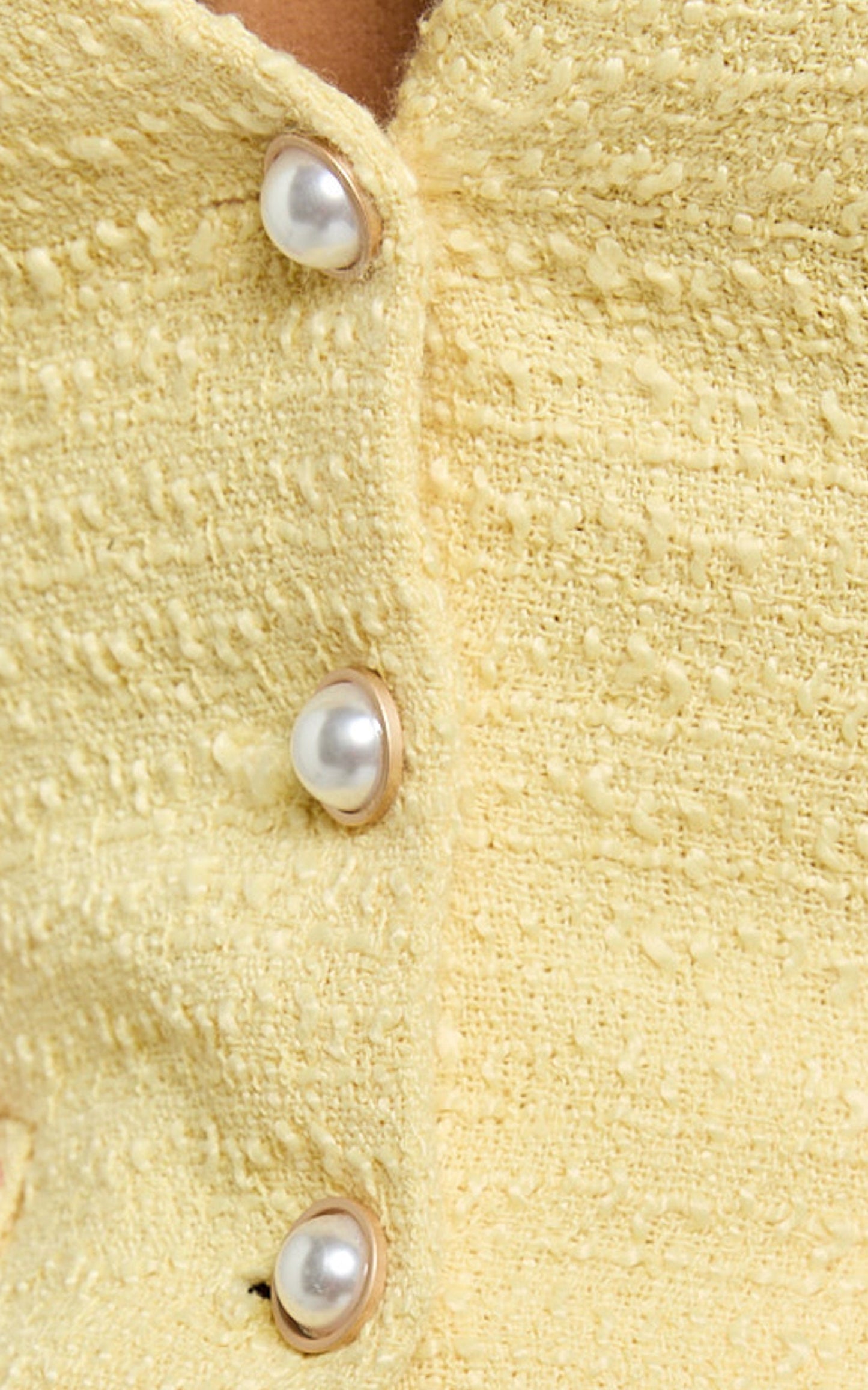 Mika Top - Boucle Plunge Neck Pearl Button Vest in Lemon