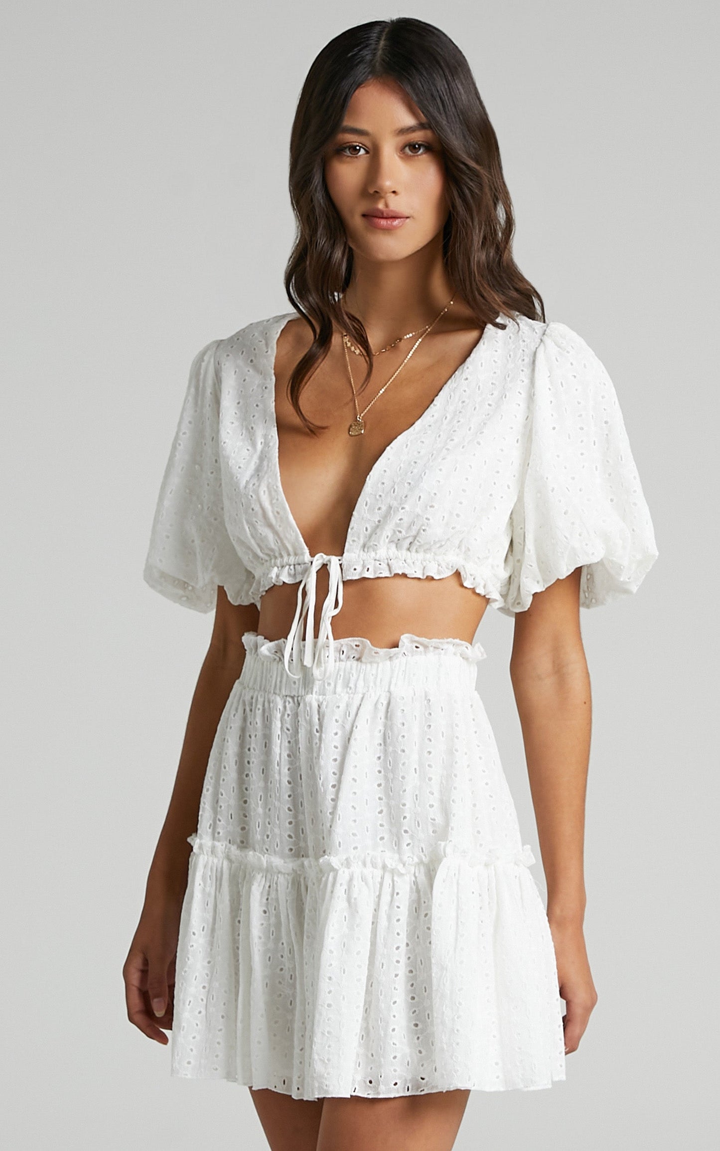 Mikayla Broderie Two Piece Set in White