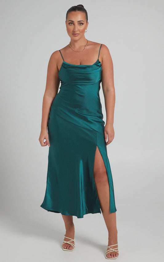 Monica Dress in Emerald Satin