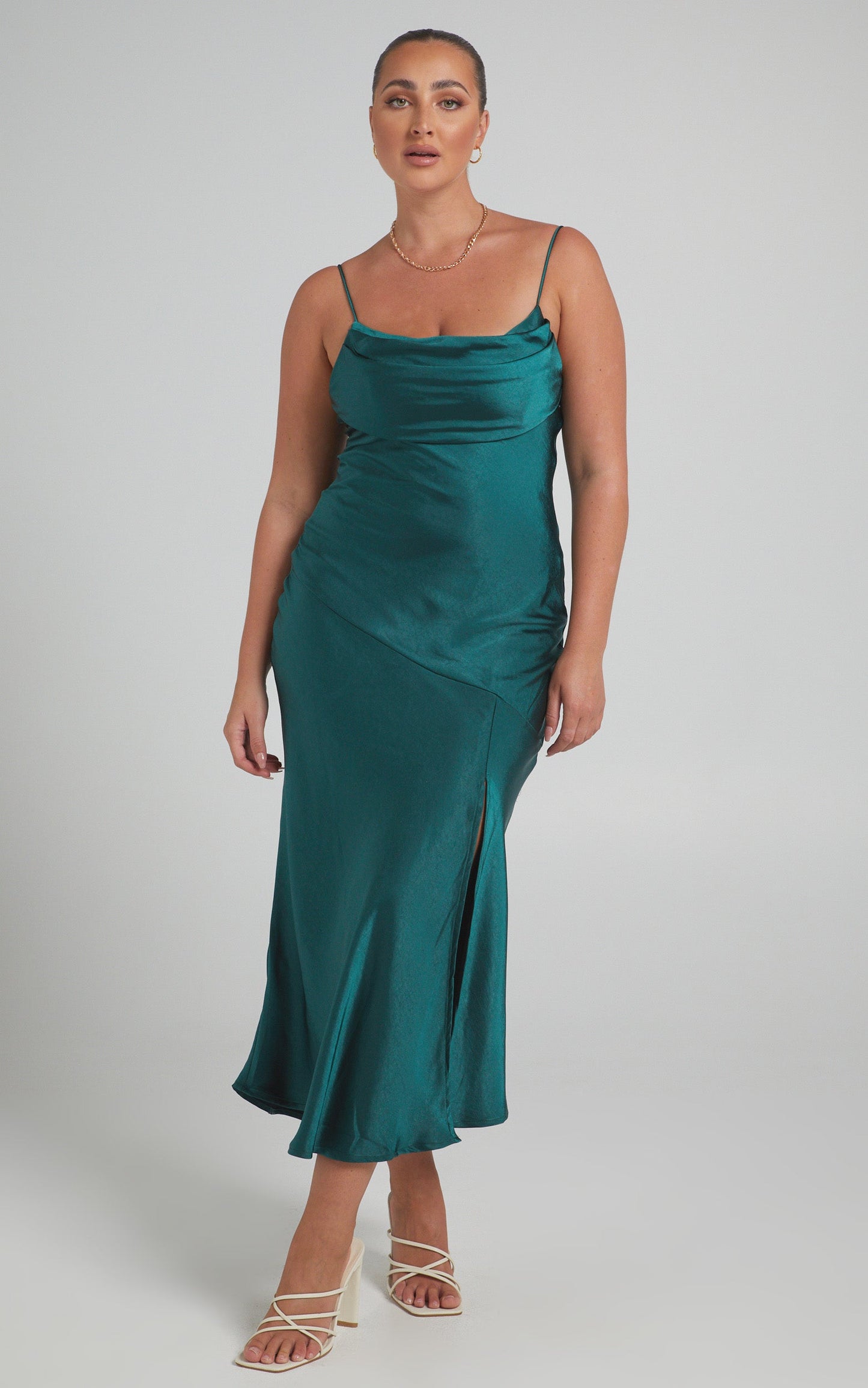 Monica Dress in Emerald Satin