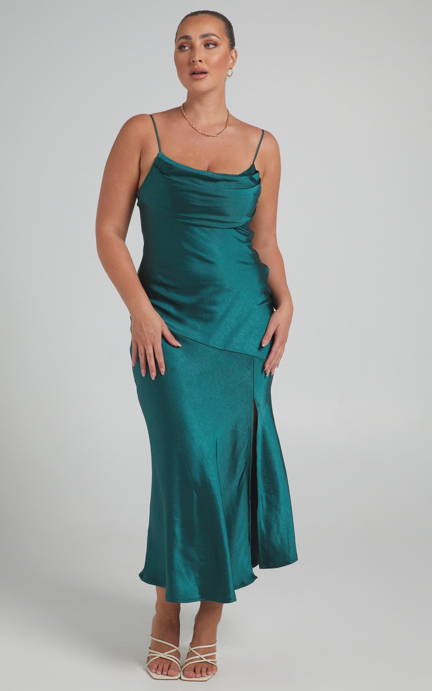 Monica Dress in Emerald Satin