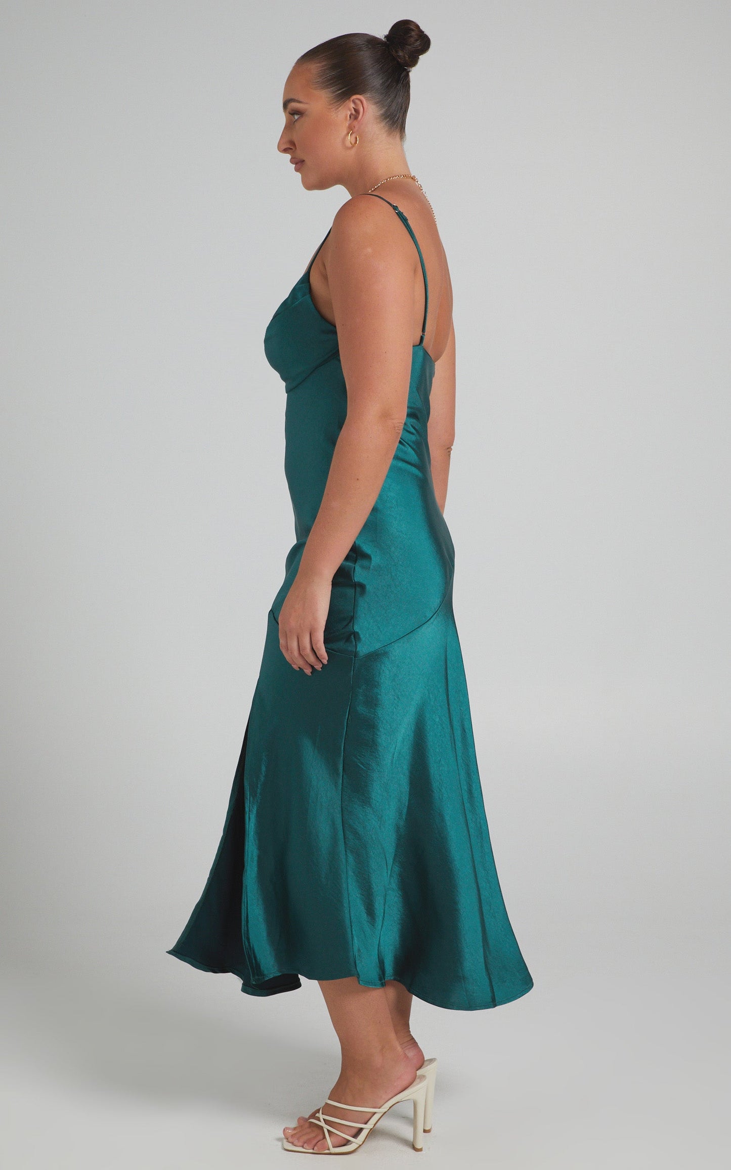 Monica Dress in Emerald Satin
