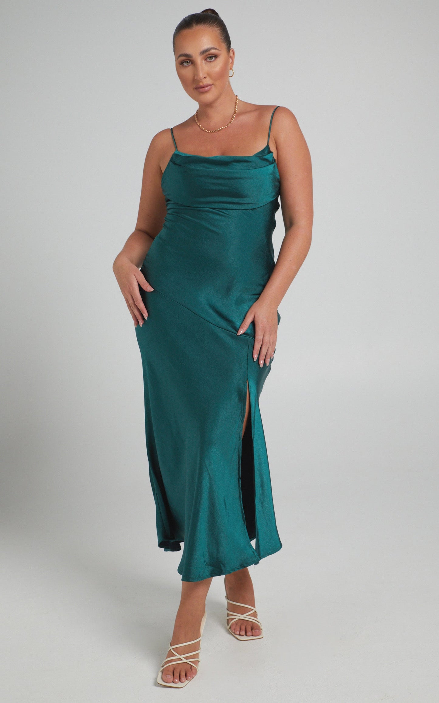 Monica Dress in Emerald Satin