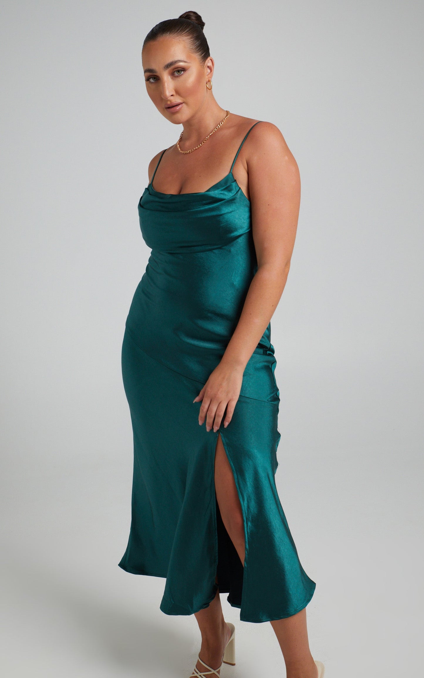Monica Dress in Emerald Satin