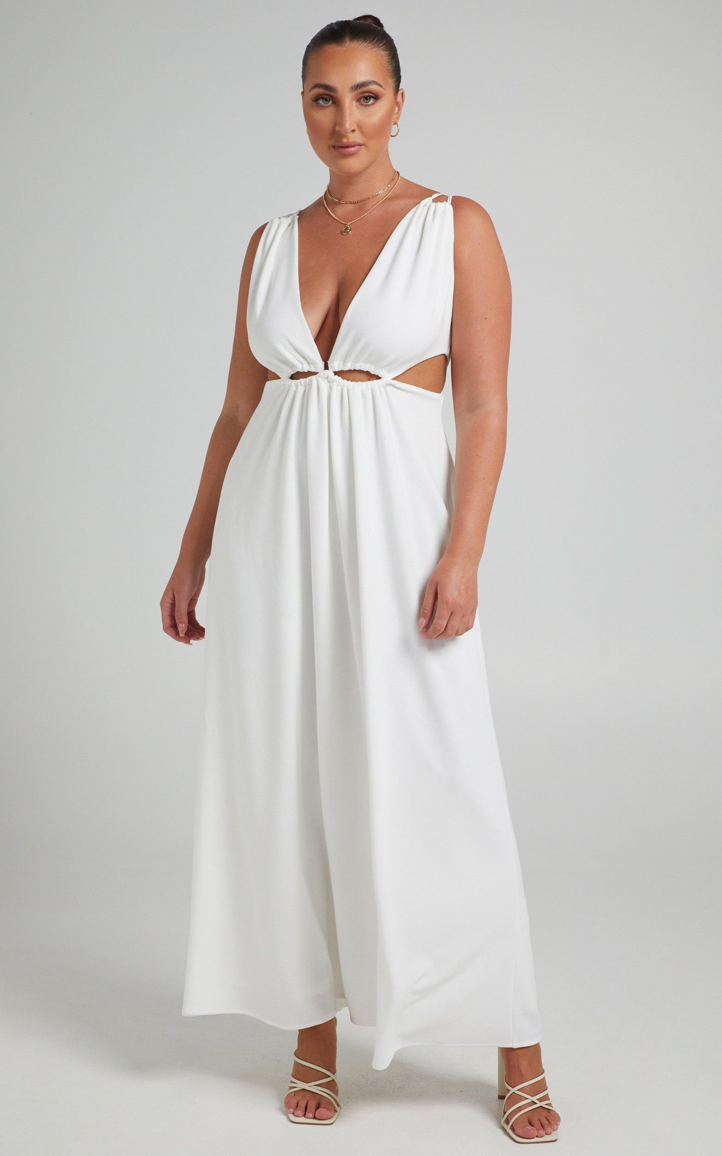 Karah Waist Detail Maxi Dress in White