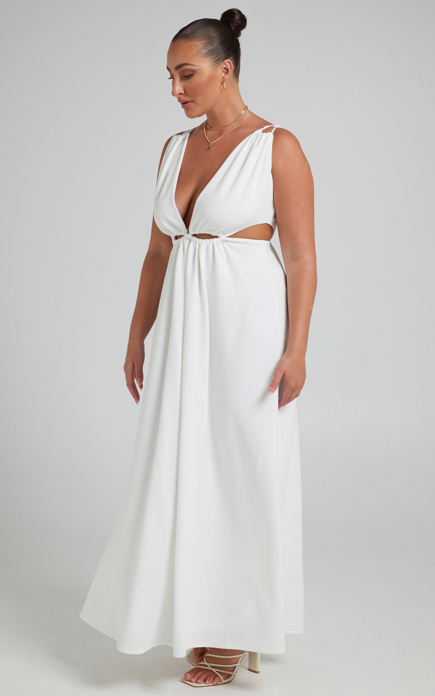 Karah Waist Detail Maxi Dress in White