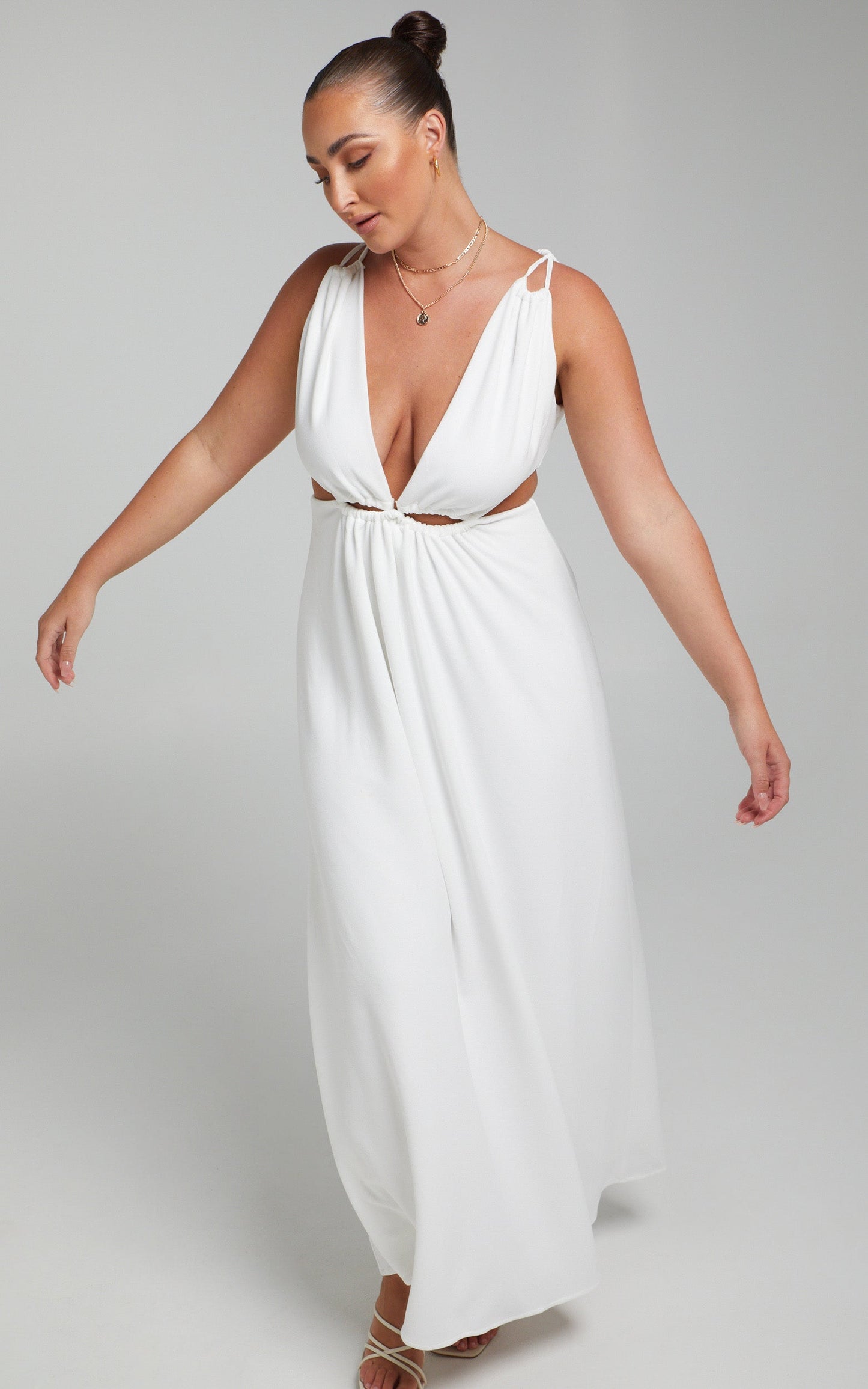 Karah Waist Detail Maxi Dress in White