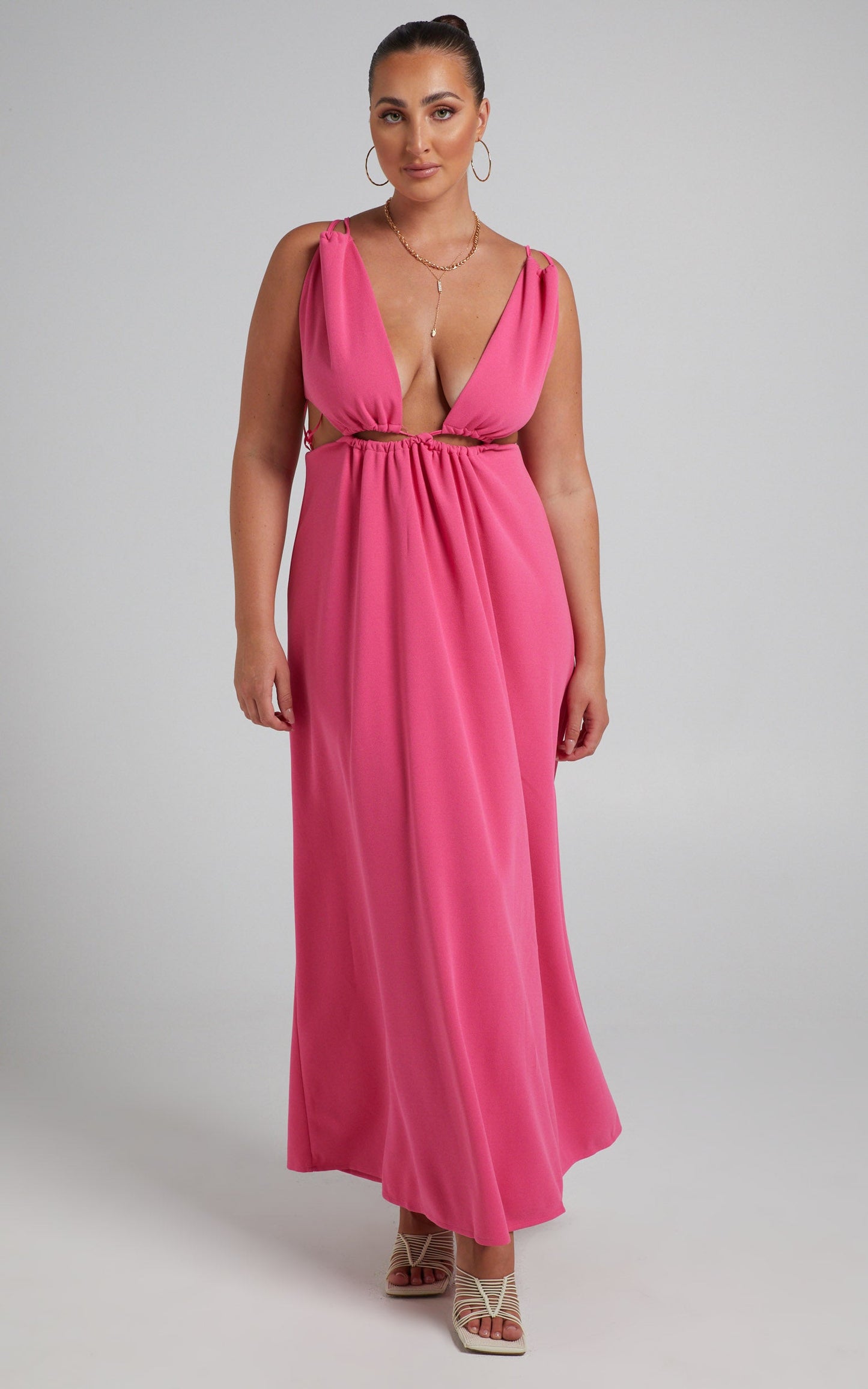 Karah Waist Detail Maxi Dress in Hot Pink