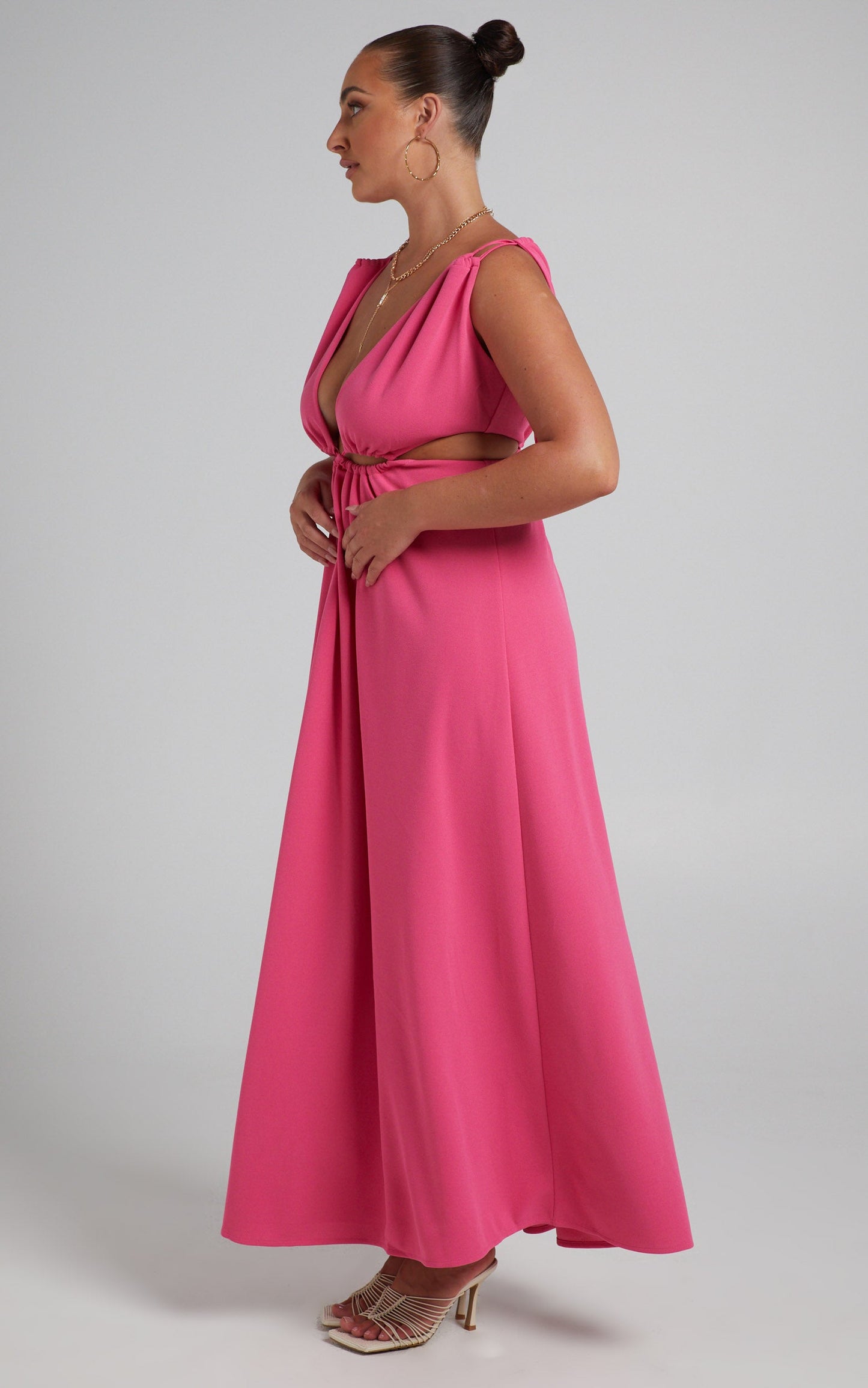 Karah Waist Detail Maxi Dress in Hot Pink