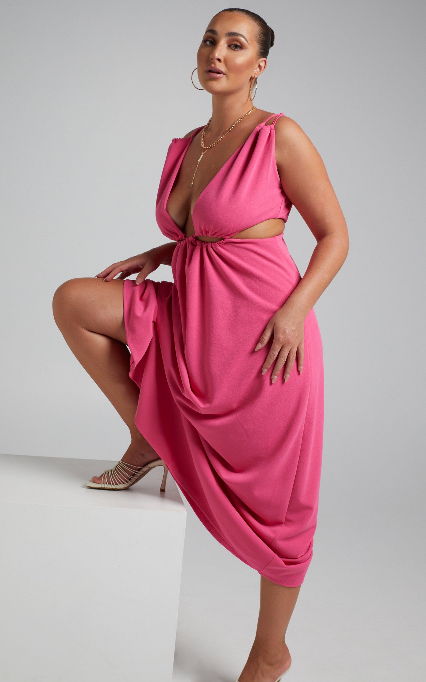 Karah Waist Detail Maxi Dress in Hot Pink