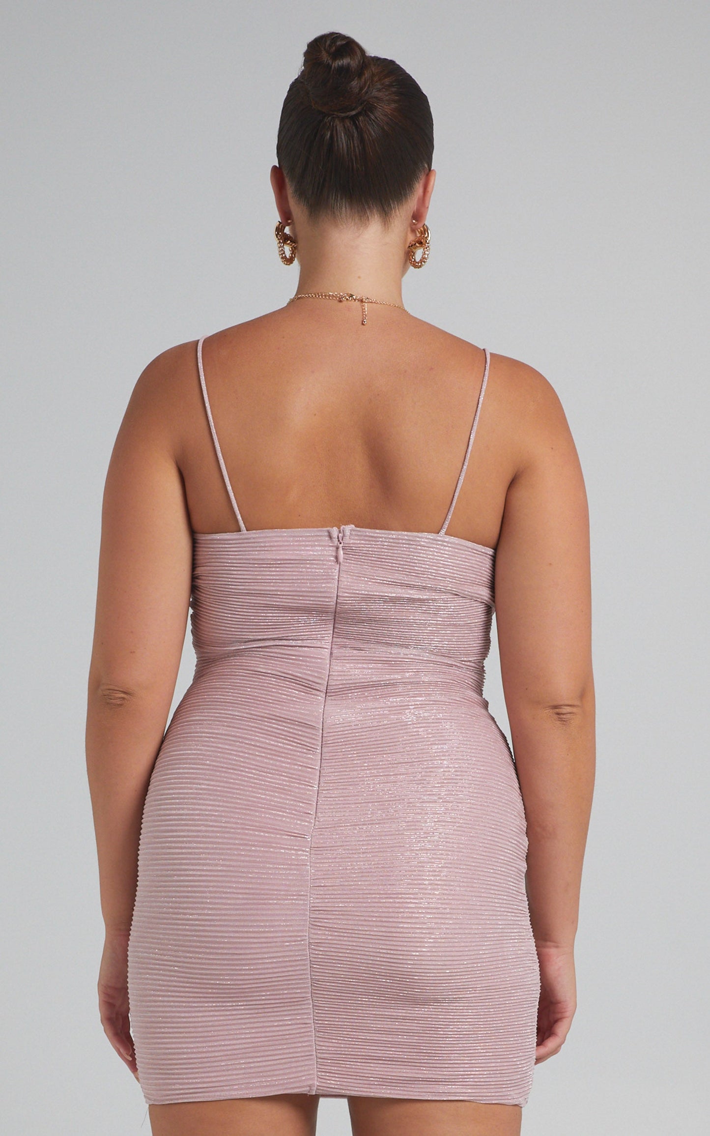 Halie Criss Cross Front Lurex Mini in Pink Lurex