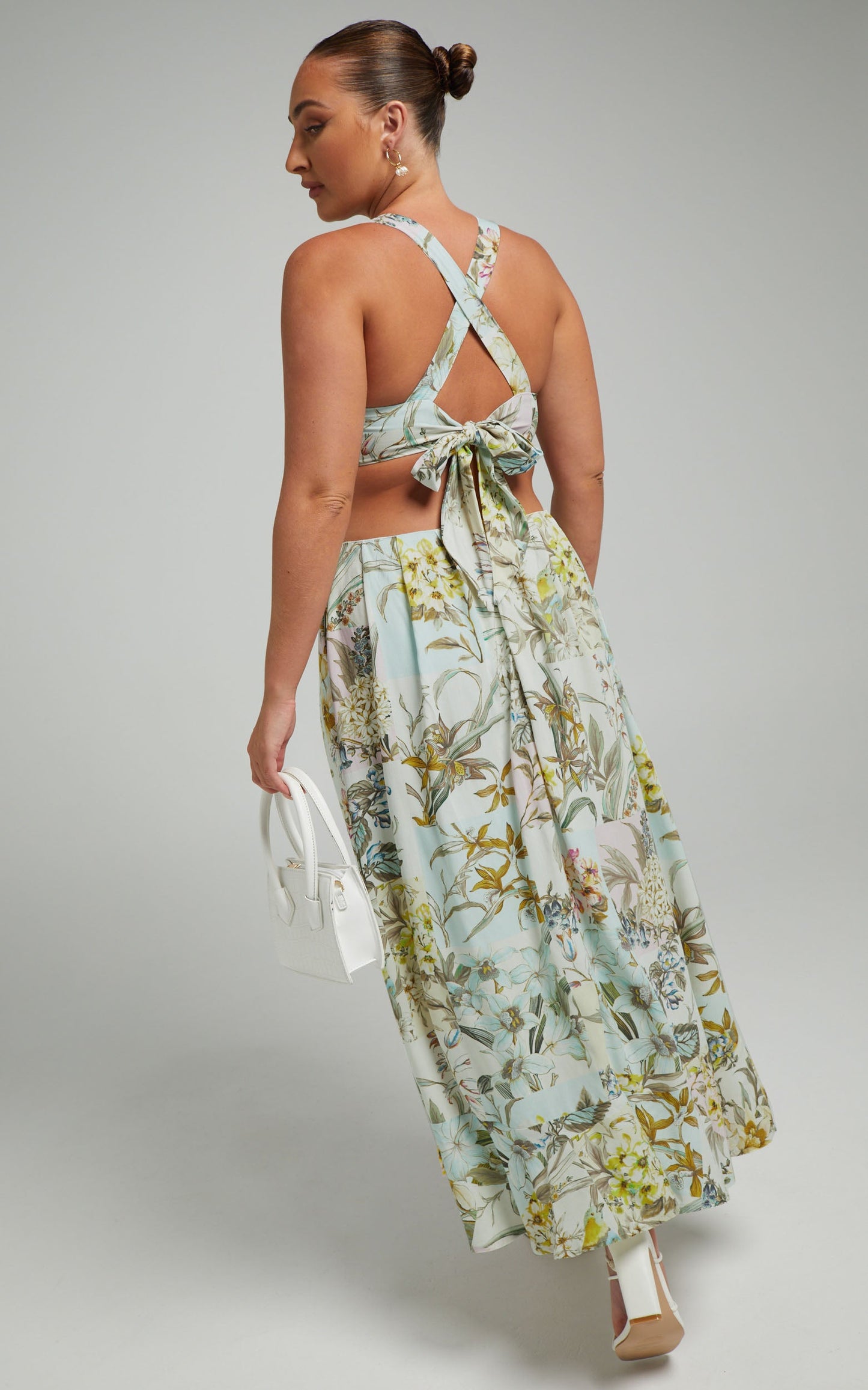 Rhoda Side Cut Out Maxi Dress in Boho Patchwork