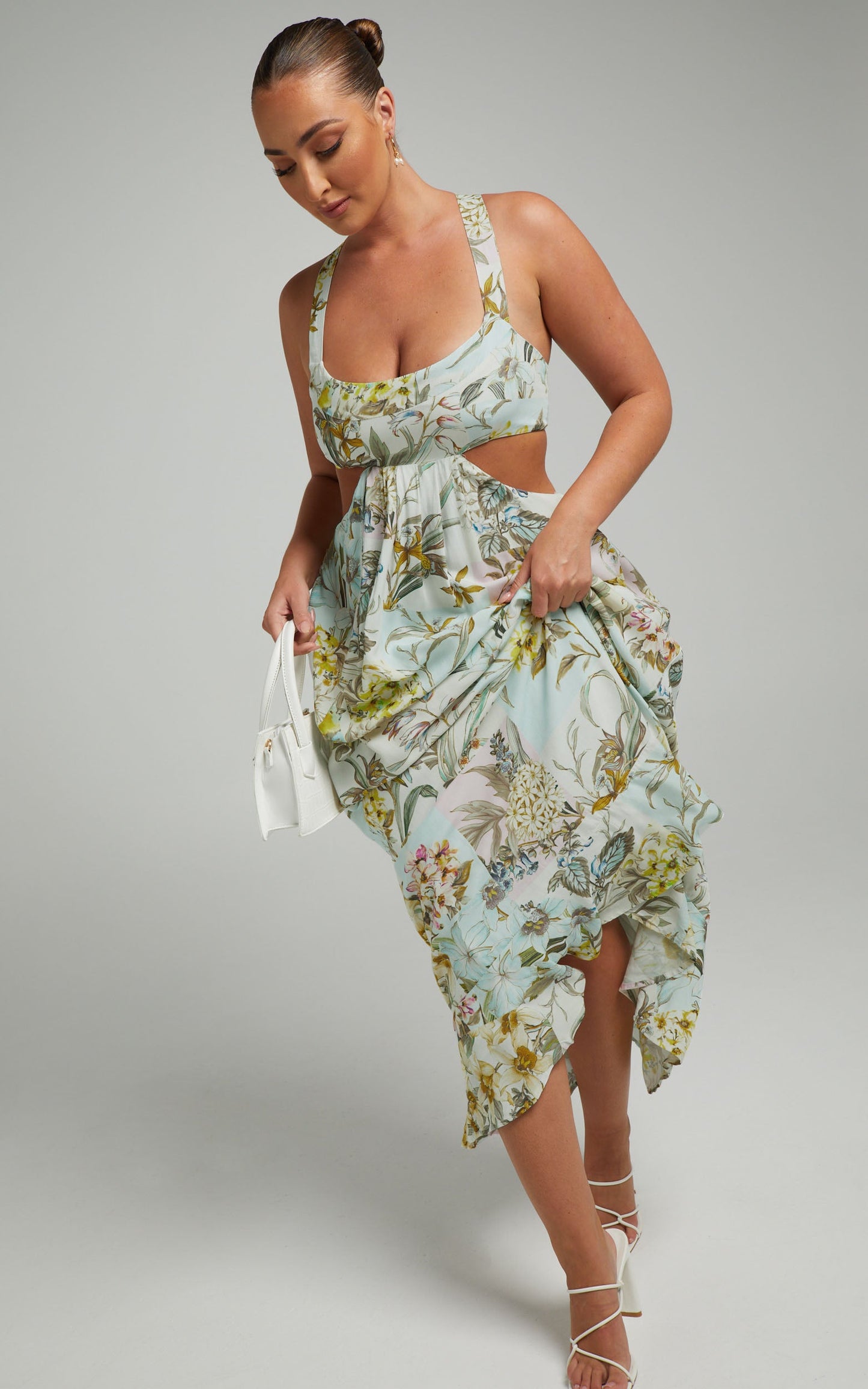 Rhoda Side Cut Out Maxi Dress in Boho Patchwork