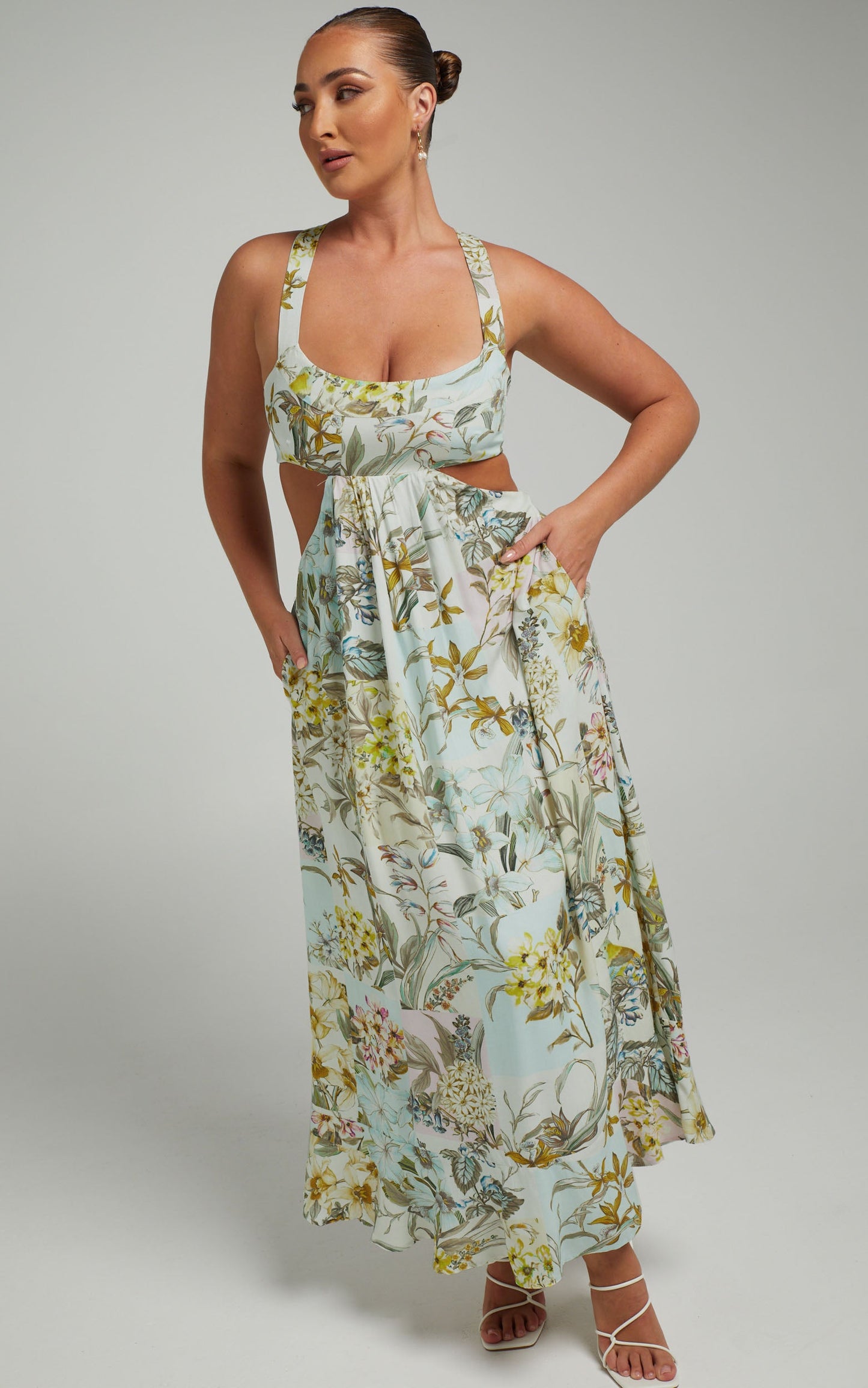 Rhoda Side Cut Out Maxi Dress in Boho Patchwork