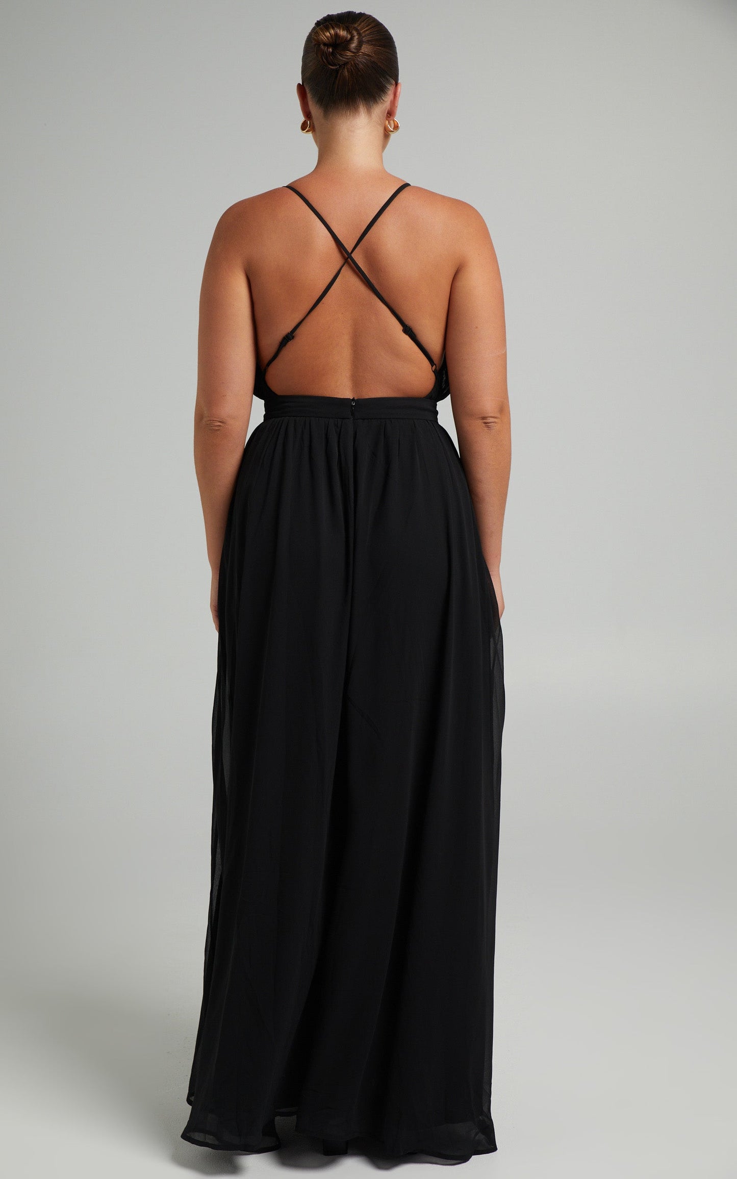 Shes A Delight Midi Dress - Plunge Thigh Split Dress in Black