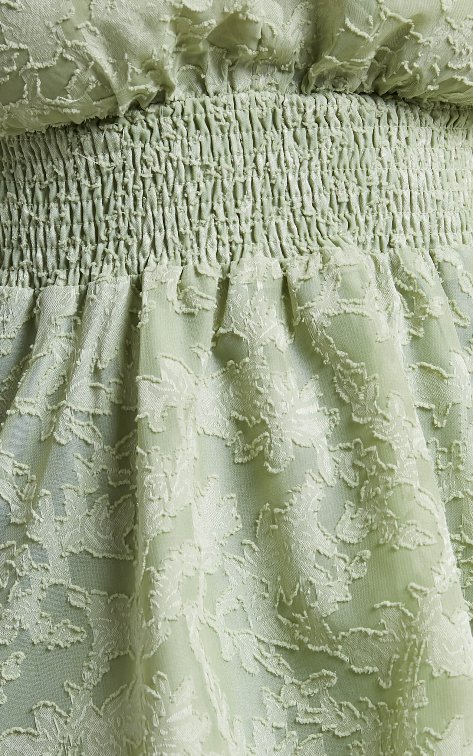 Millahna Long Sleeve Circle Trim Tiered Mini Dress in Sage