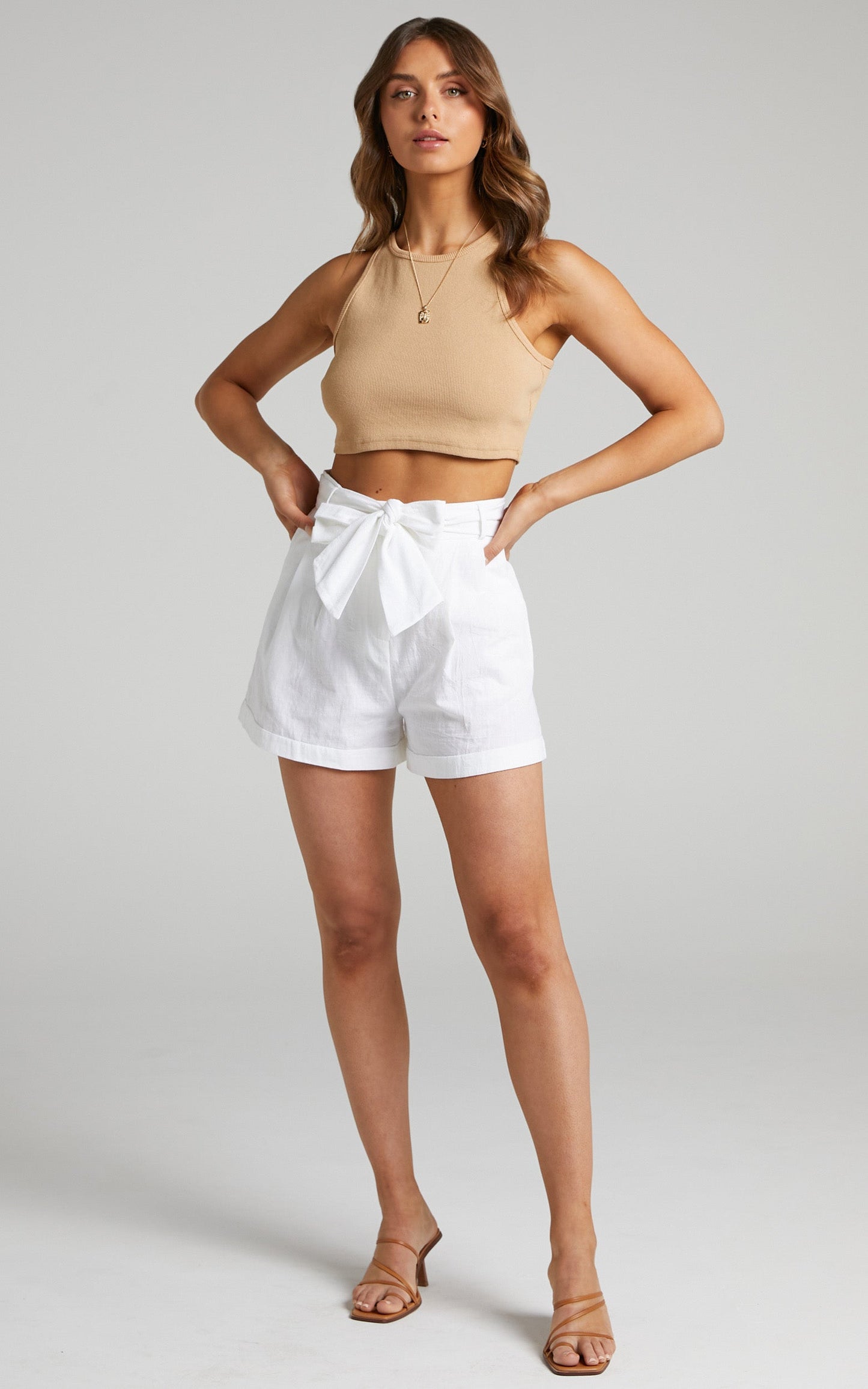 Miriane Tie Front Linen Blend Shorts in White