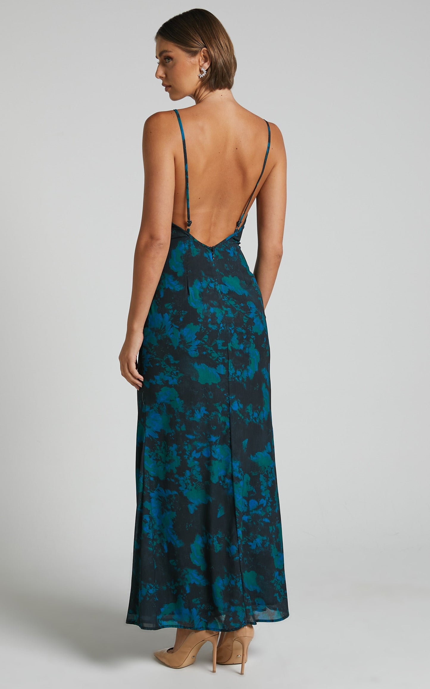Mirski Midi Dress - Low Back Slip Dress in Jewel Blur