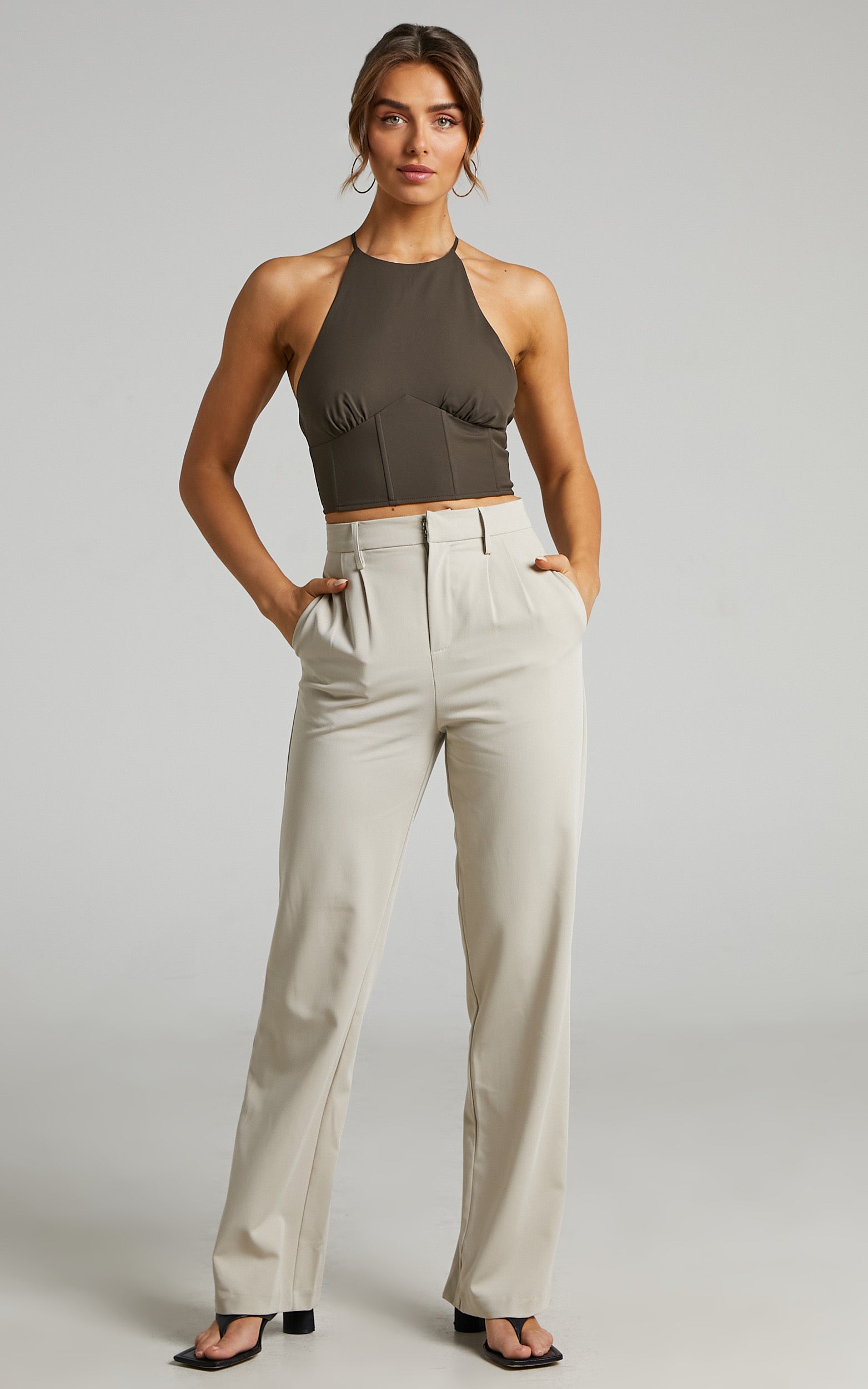 Mishka Top - Halter Neck Top in Olive