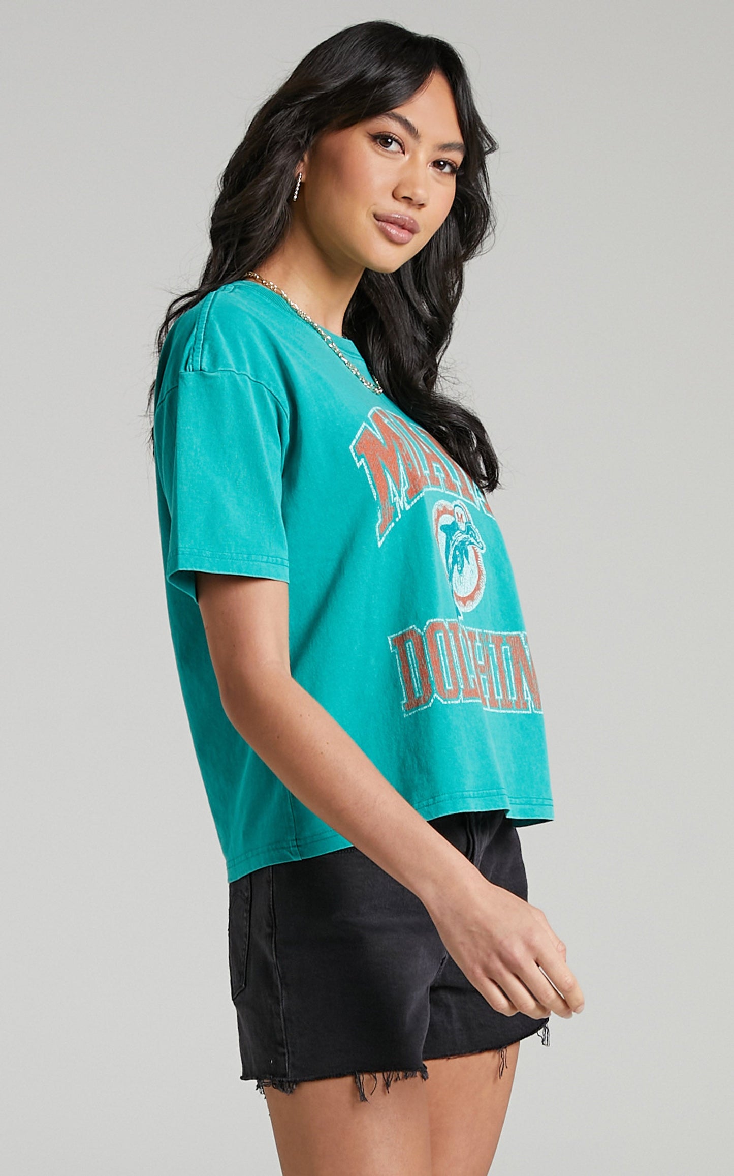 Mitchell & Ness - Ivy Arch Women's Boxy Tee Dolphins in Teal