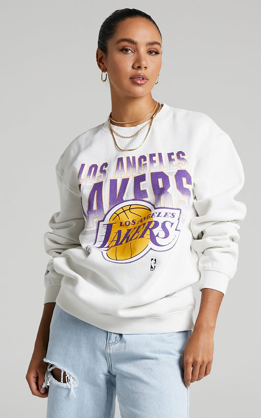 Mitchell & Ness - LA Lakers Vintage 90s Block Crew in Vintage White