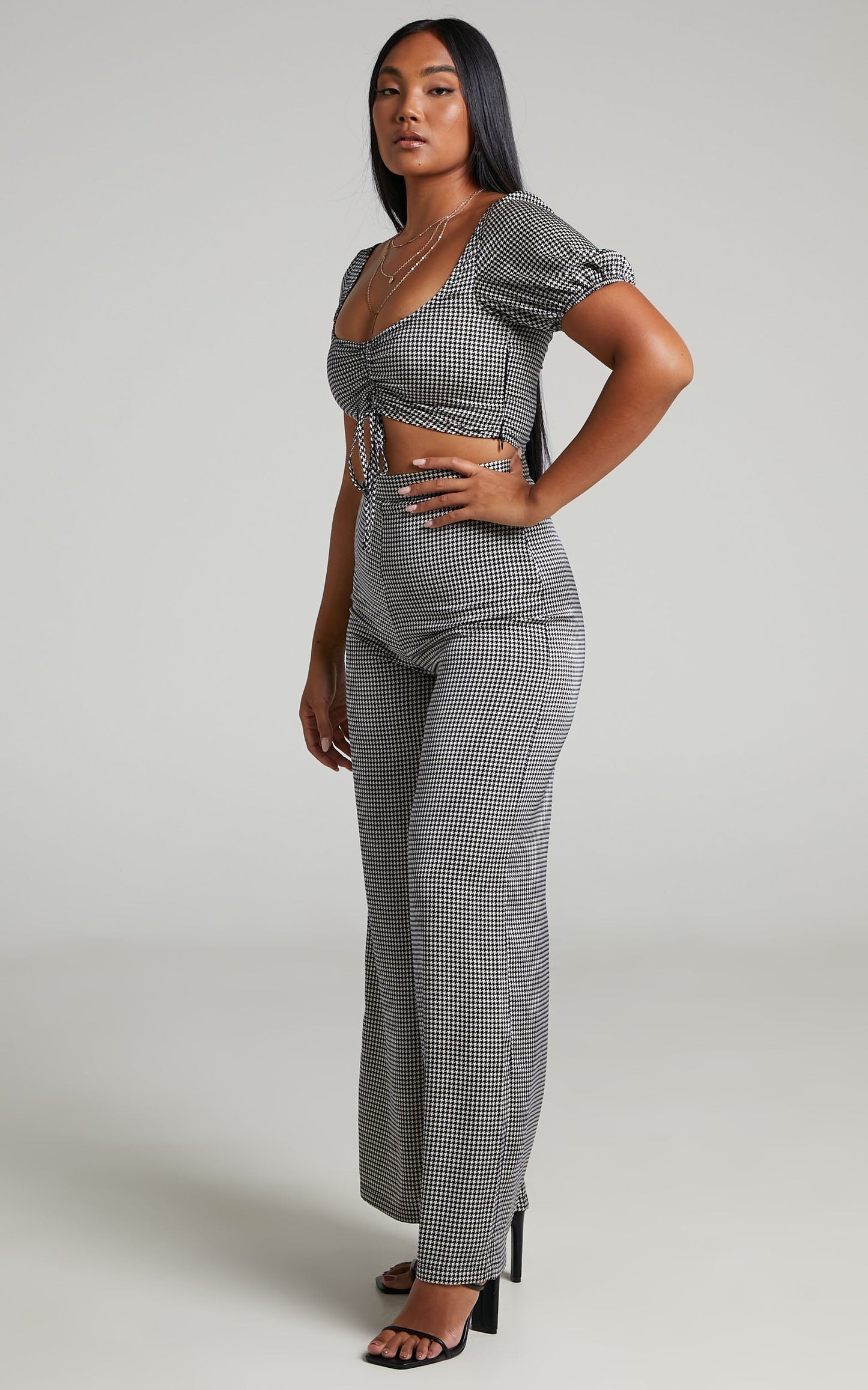 Modina Pants - High Waisted Wide Leg Pants in Houndstooth
