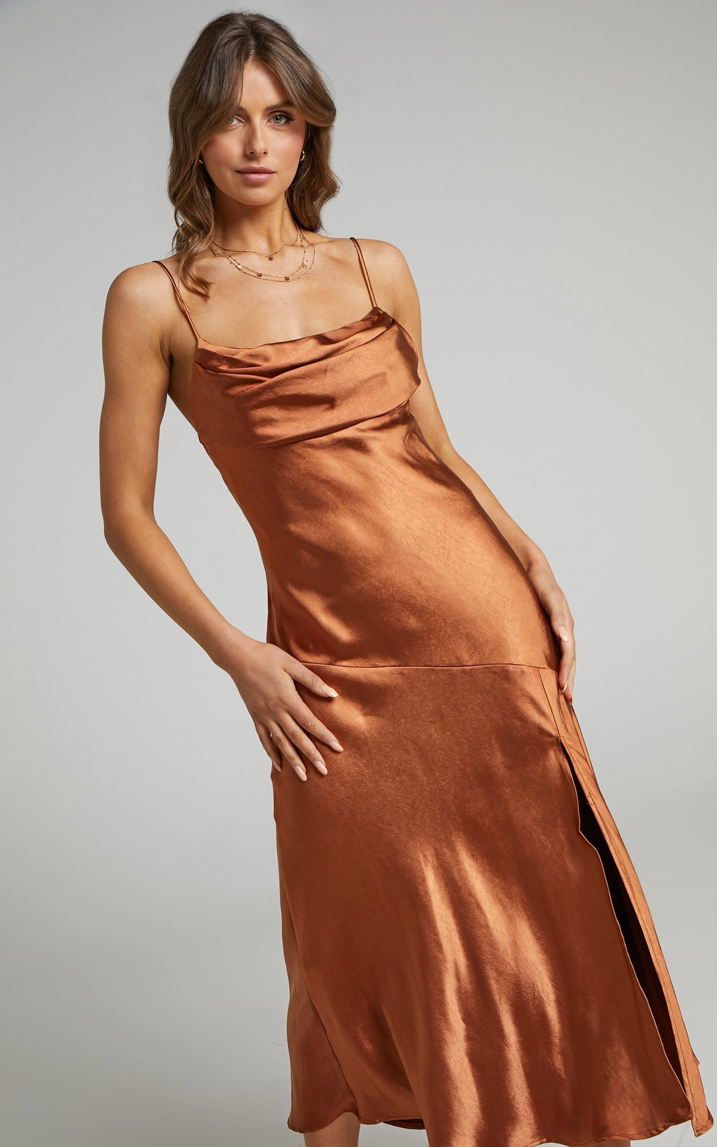 Monica Dress in Chocolate Satin