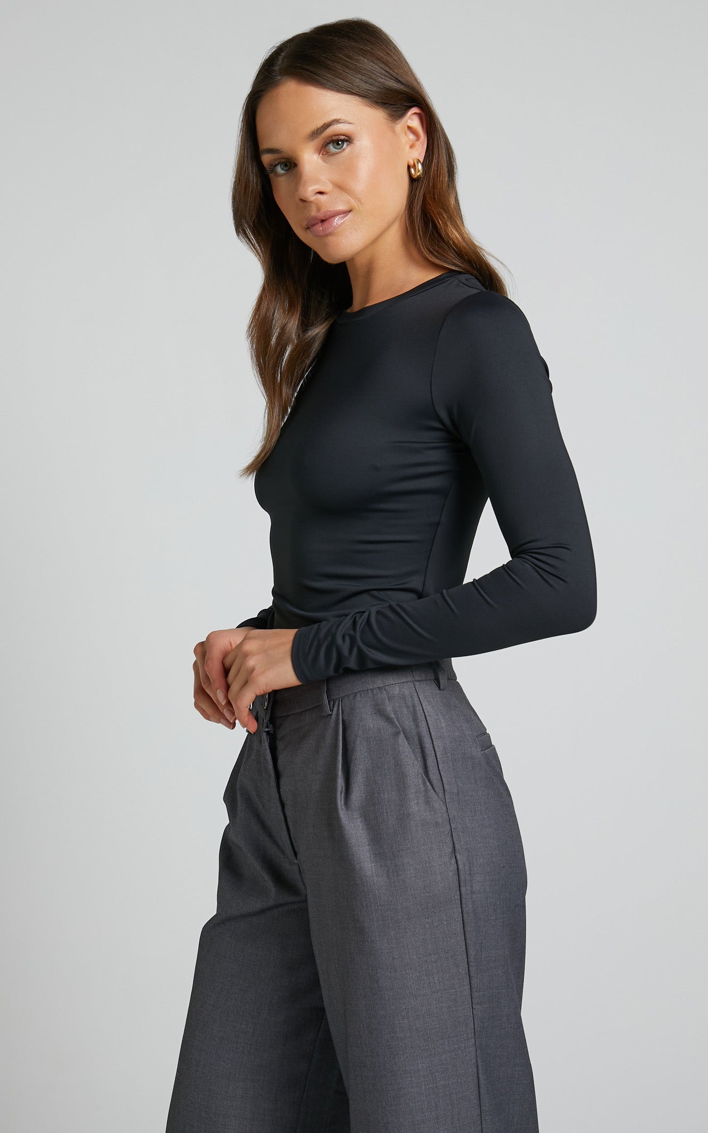 Morena Top - Long Sleeve Fitted Top in Black