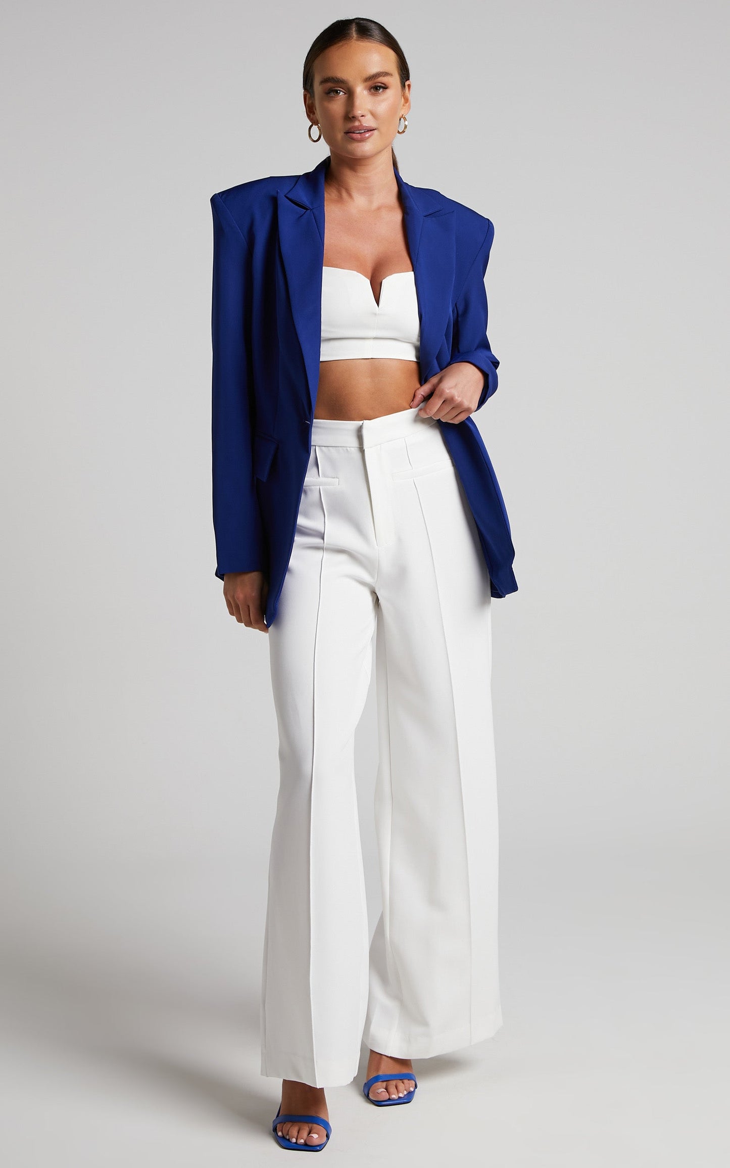 Morisset Blazer - Single Breasted Shoulder Pad Blazer in Blue