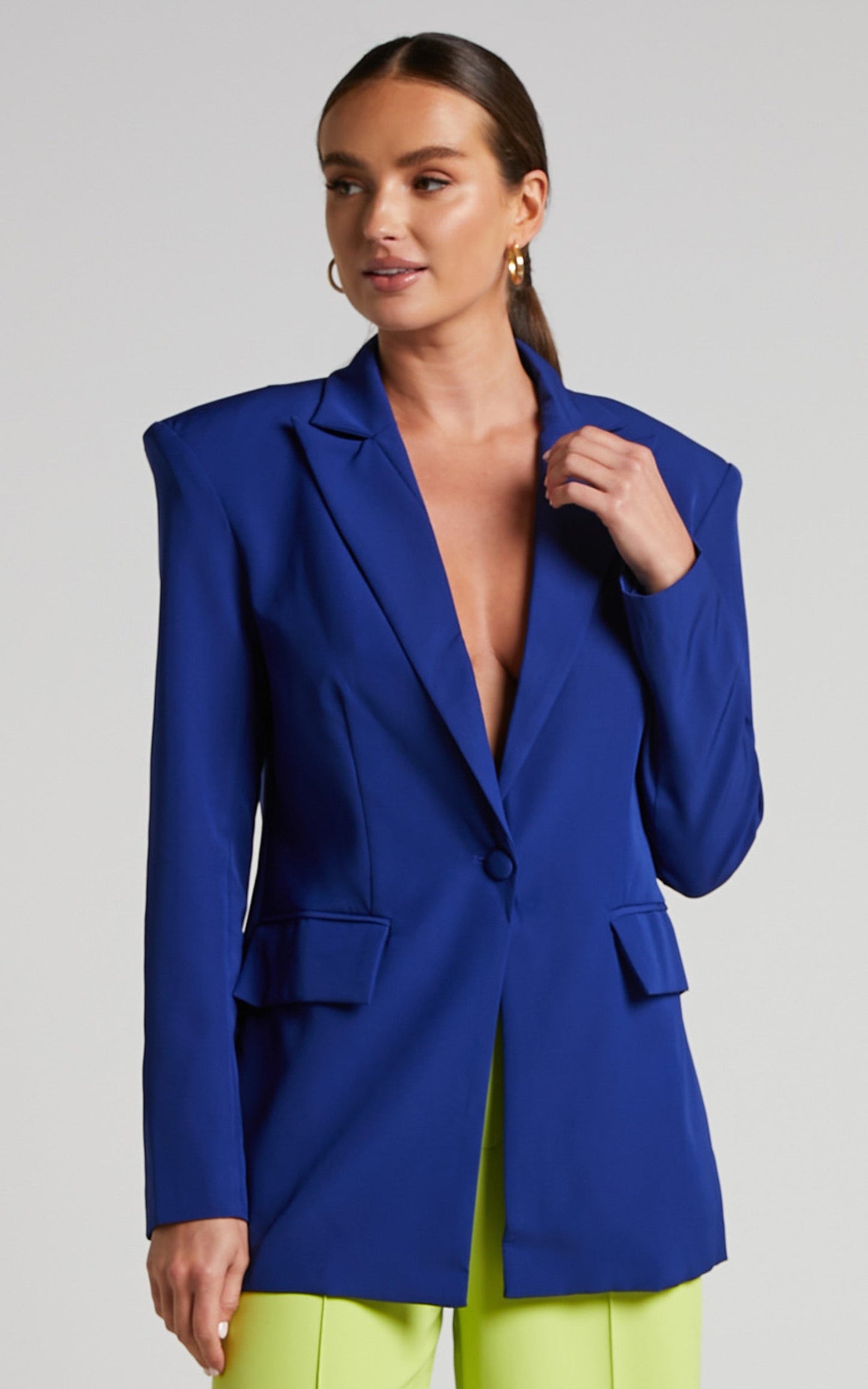 Morisset Blazer - Single Breasted Shoulder Pad Blazer in Blue