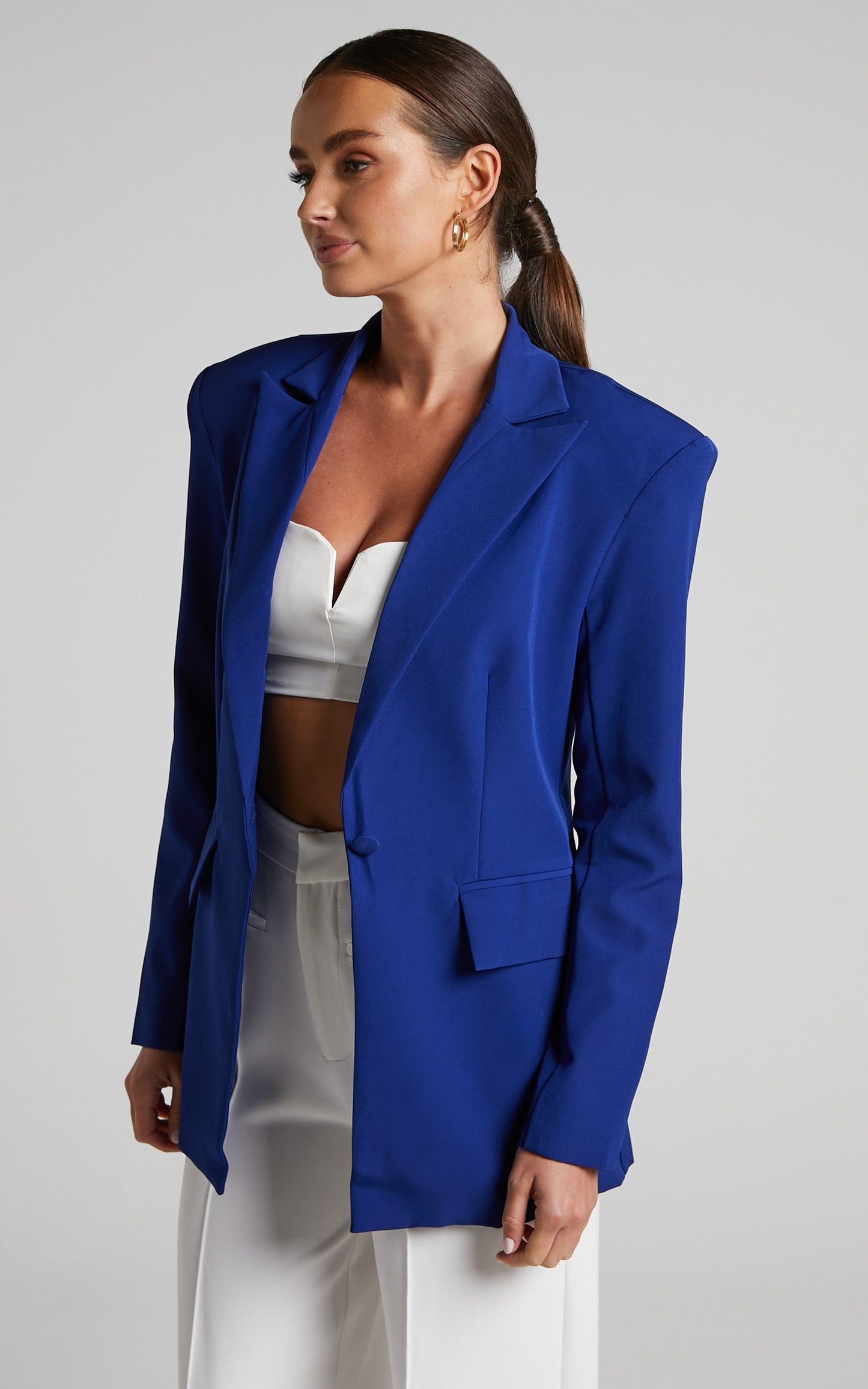 Morisset Blazer - Single Breasted Shoulder Pad Blazer in Blue
