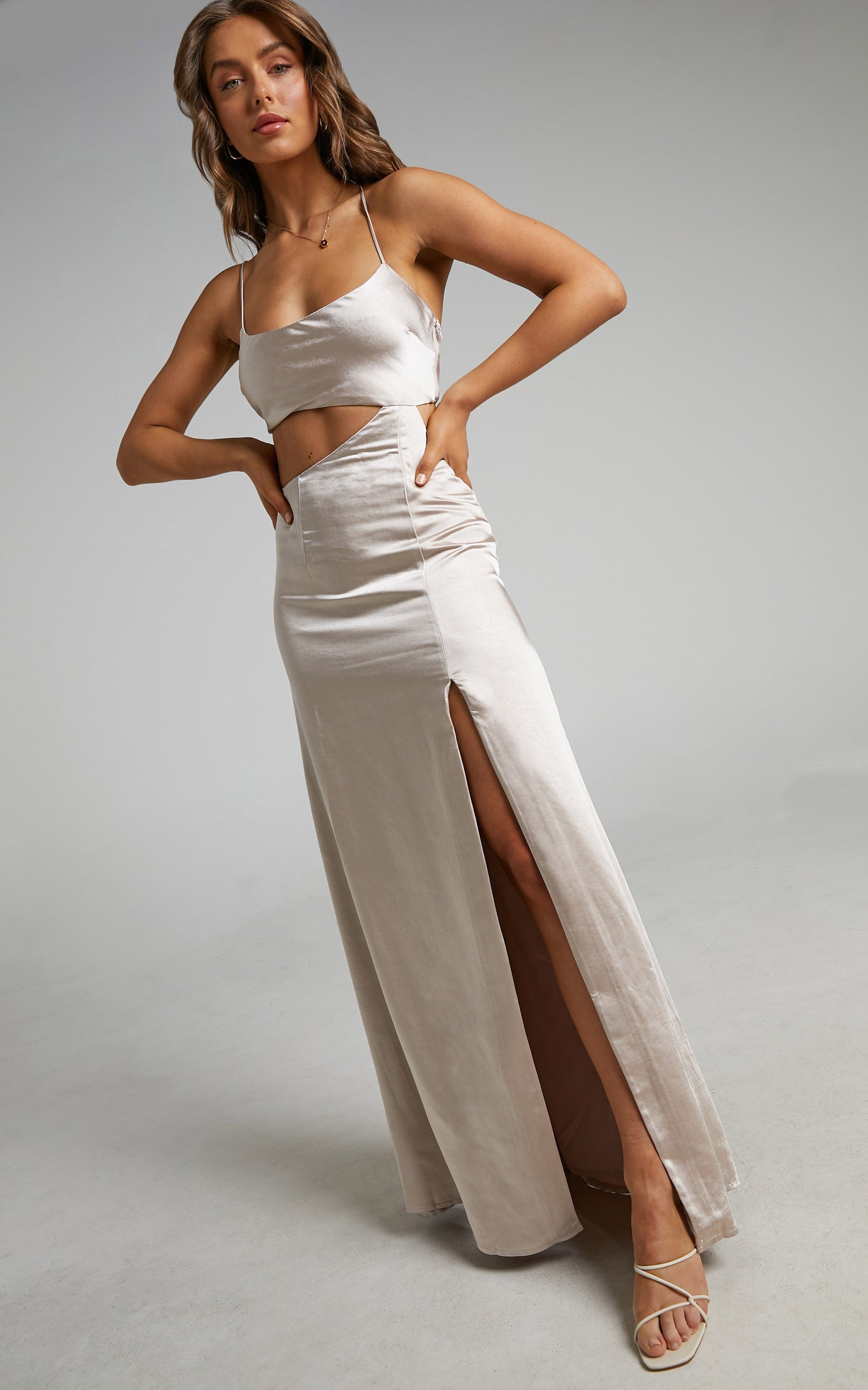 Myrtle Asymmetrical Dress in Champagne Satin