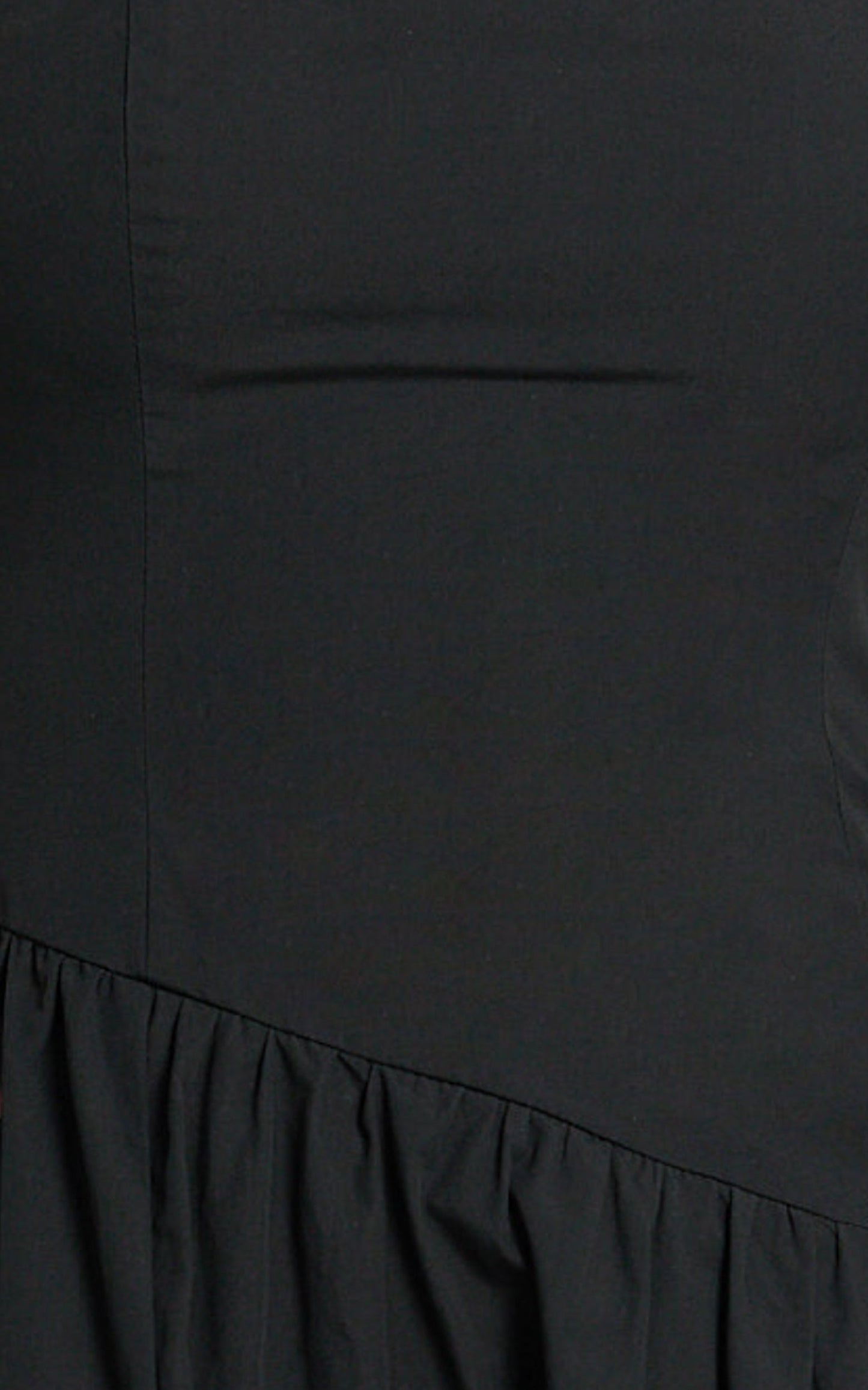 Myrtle Midi Dress - Straight Neck Curved Drop Waist Gathered Full Skirt Dress in Black