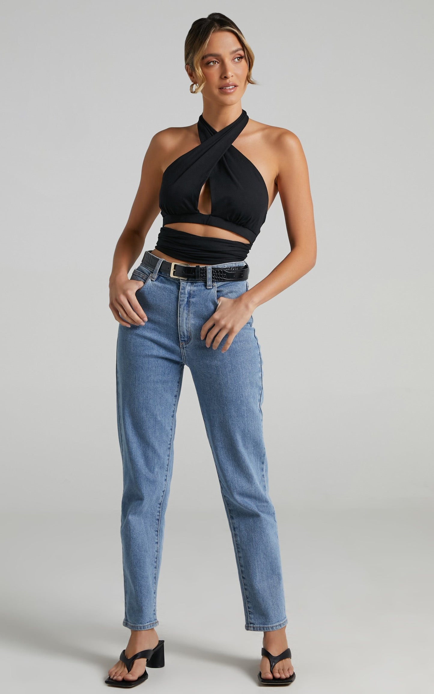 Naida Top - Twist Halter Neck Top in Black