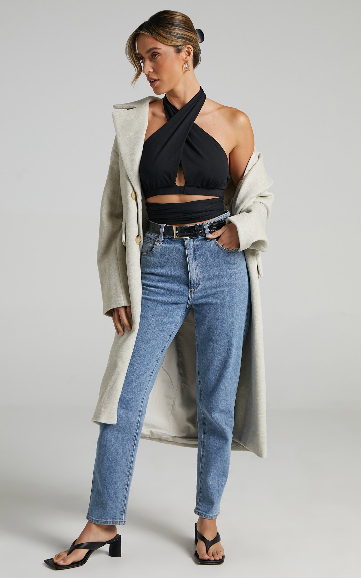 Naida Top - Twist Halter Neck Top in Black