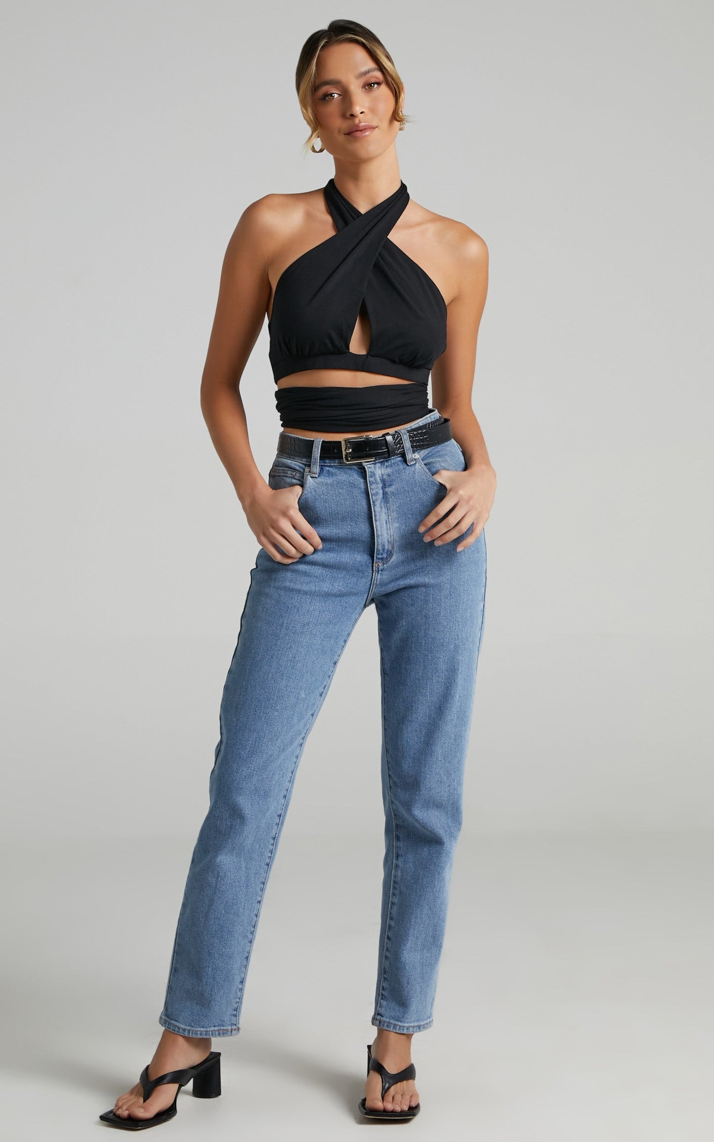 Naida Top - Twist Halter Neck Top in Black