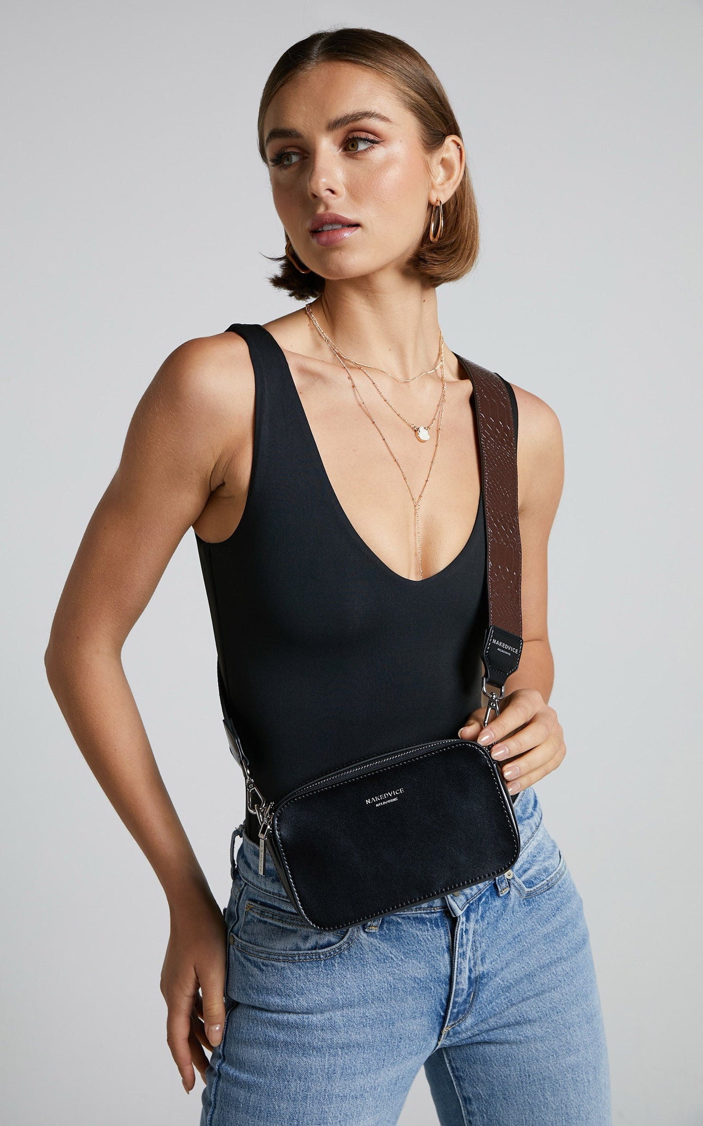 Nakedvice - The Met Bag with Croc Strap in Cocoa and Silver