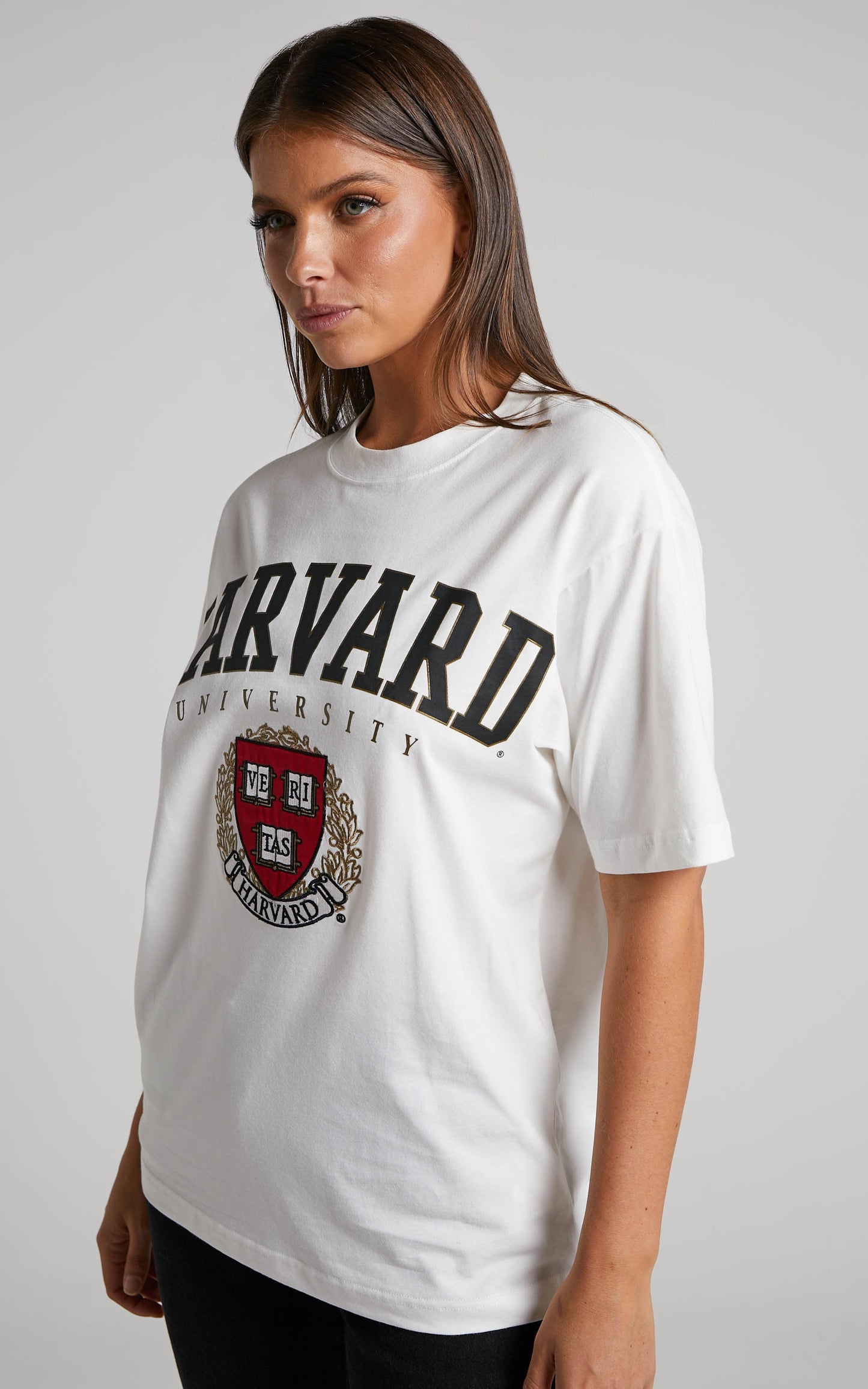 NCAA - Harvard University Cross Body Boxy Tee in Vintage White