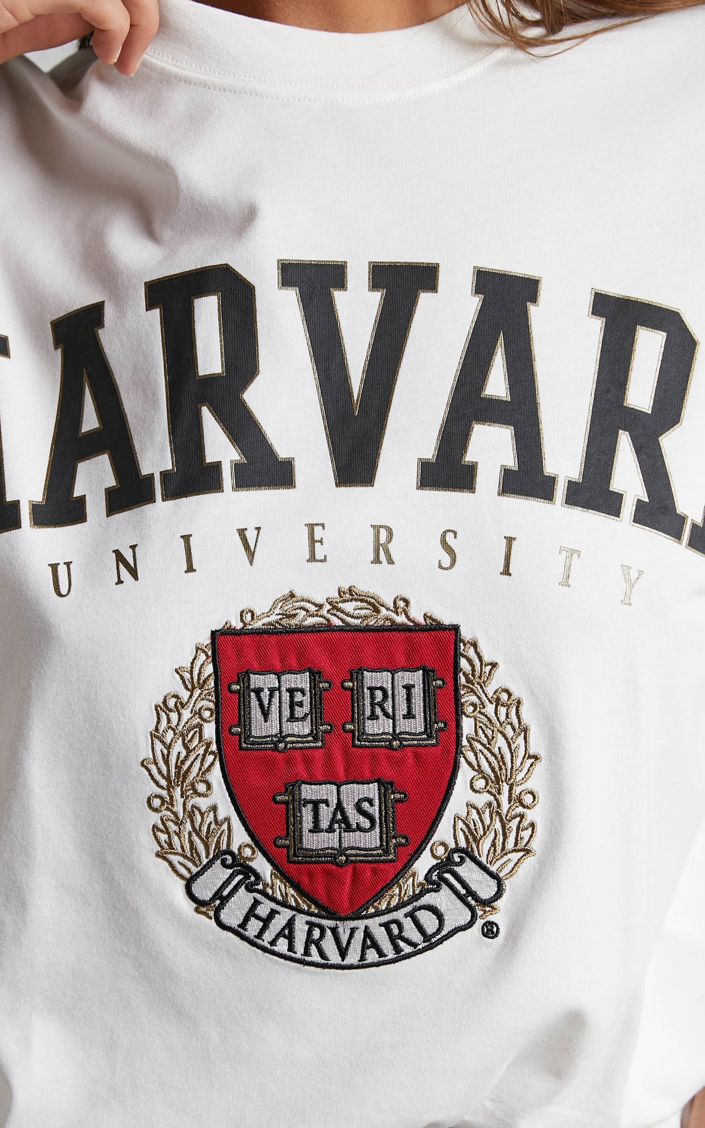 NCAA - Harvard University Cross Body Boxy Tee in Vintage White