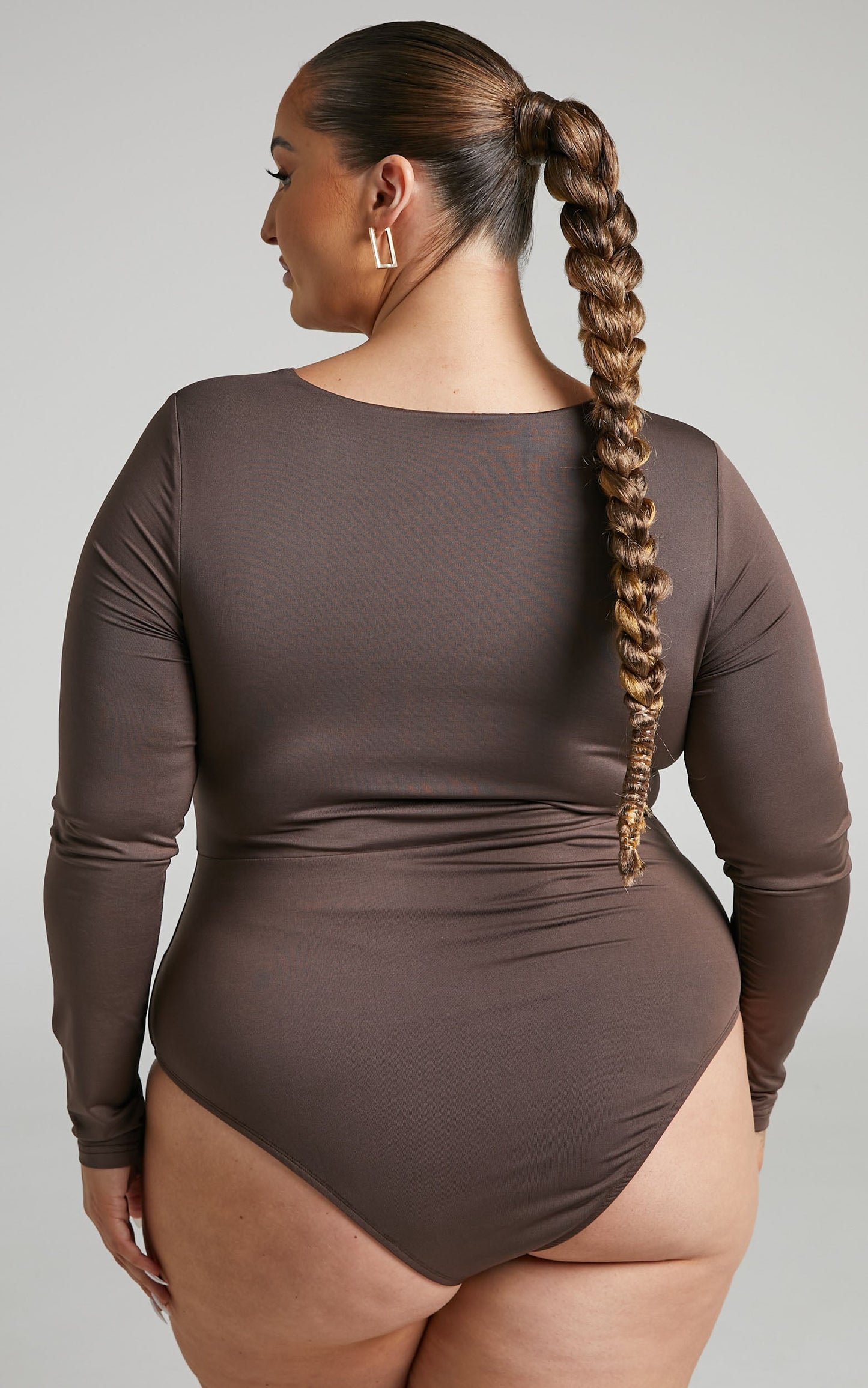 Nadia Bodysuit - Twist Front Cut Out Long Sleeve Bodysuit in Mushroom