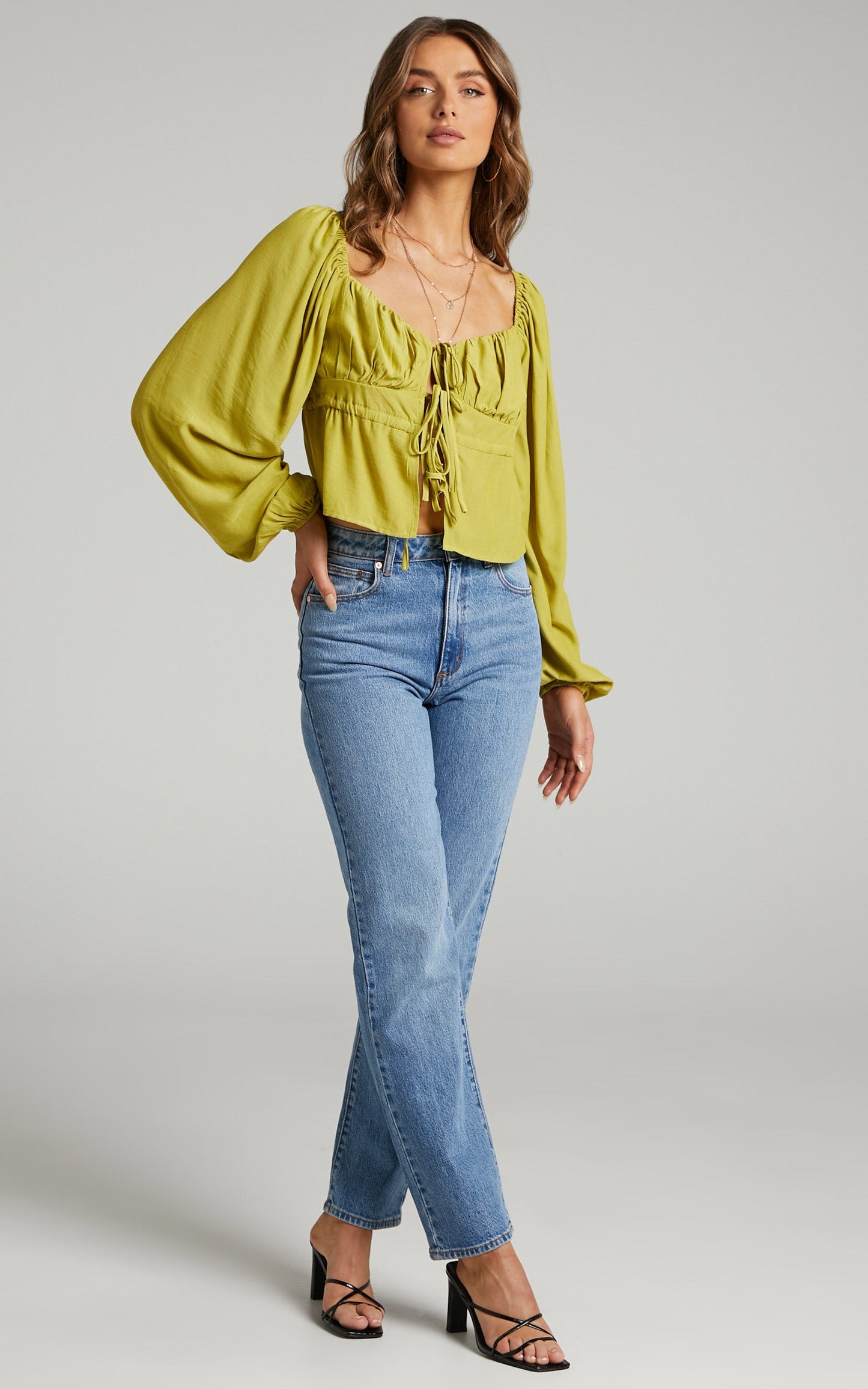Nadine Top - Long Sleeve Ruched Bust Top in Chartreuse