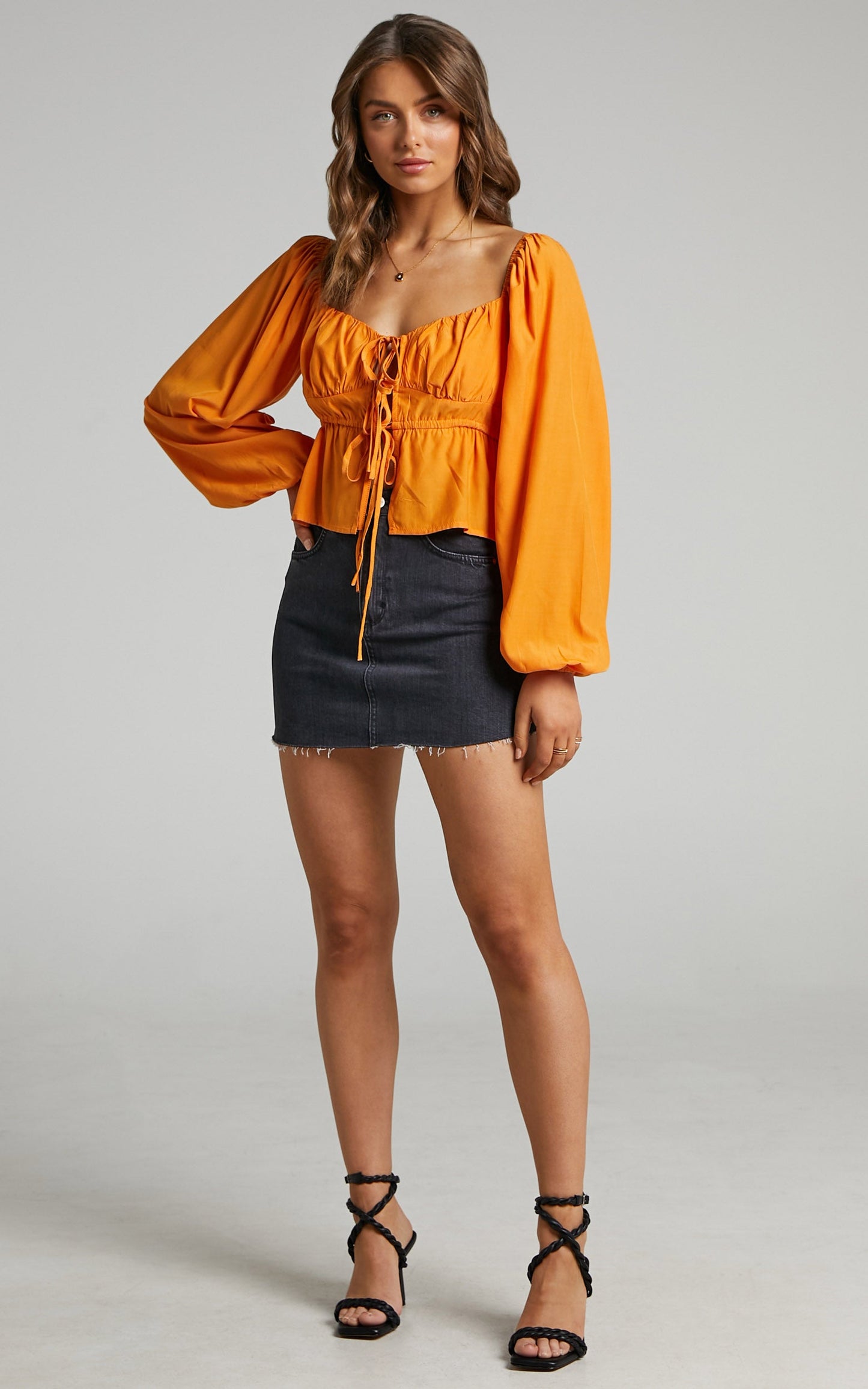 Nadine Top - Long Sleeve Ruched Bust Top in Sherbet